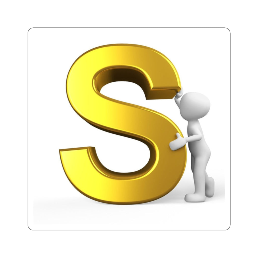 Gold Letter S with 3D Figure Kiss-Cut Sticker | Monogram Initial Sticker