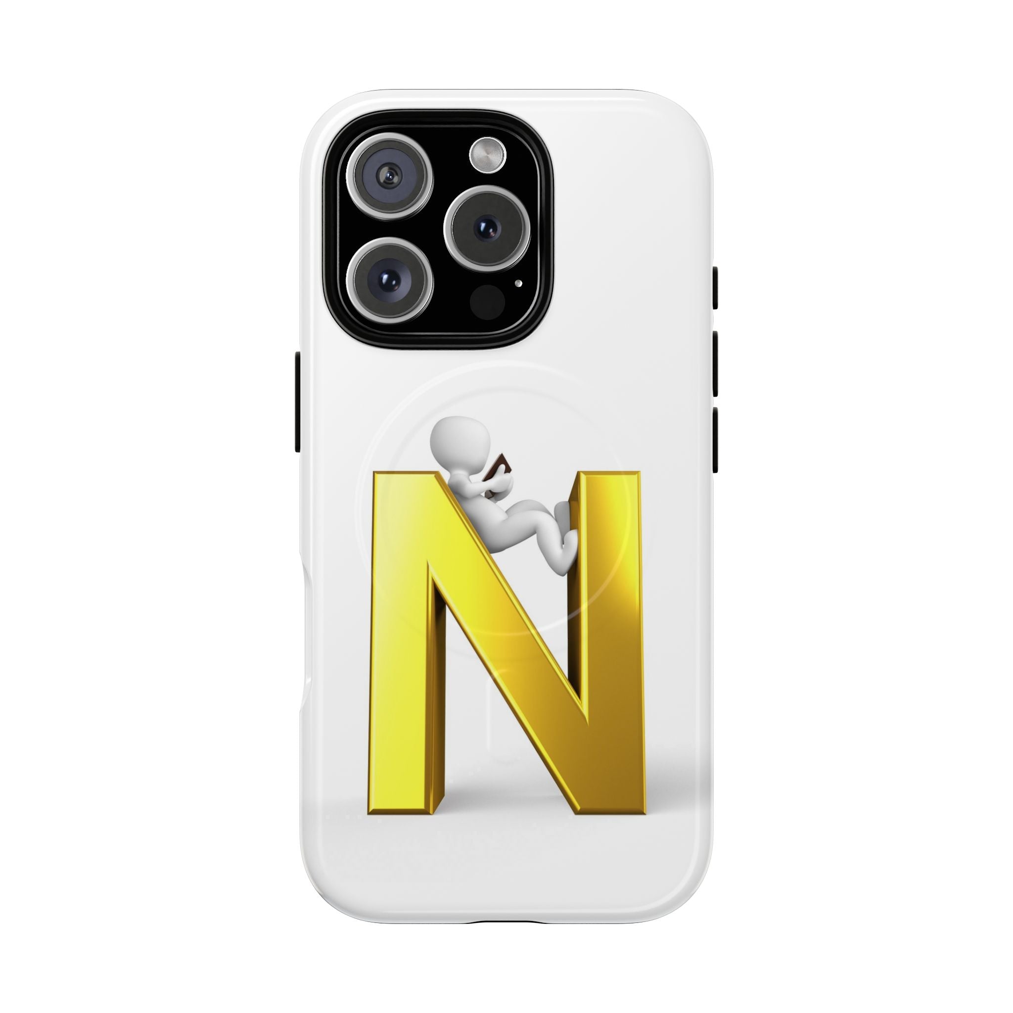Coque de téléphone en or, lettre N, figure 3D | Coque magnétique robuste