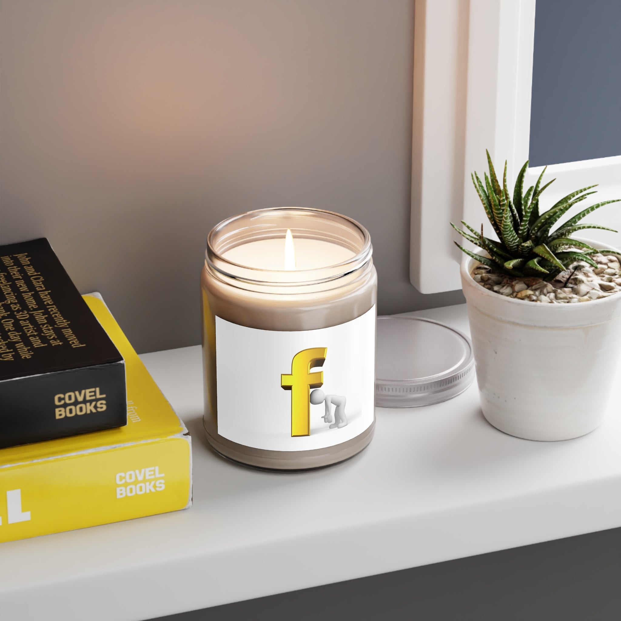 Golden Lowercase F Illustration Candle | Soy Jar Candle, 9oz