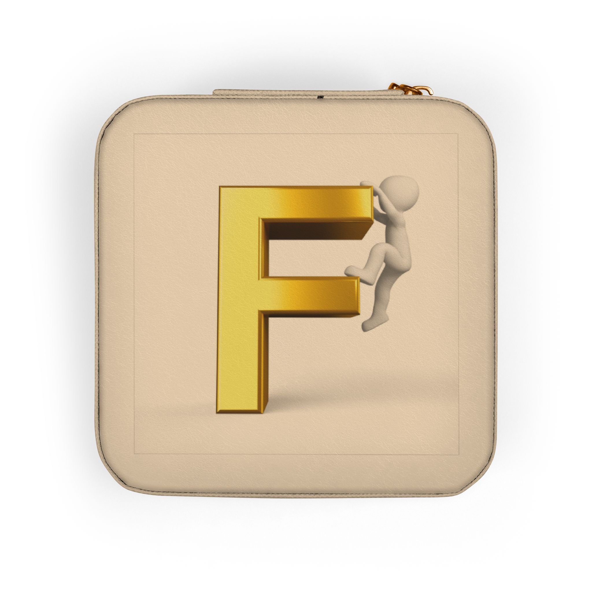 Gold Letter F Monogram Jewelry Travel Case | Compact Portable Jewelry Organizer