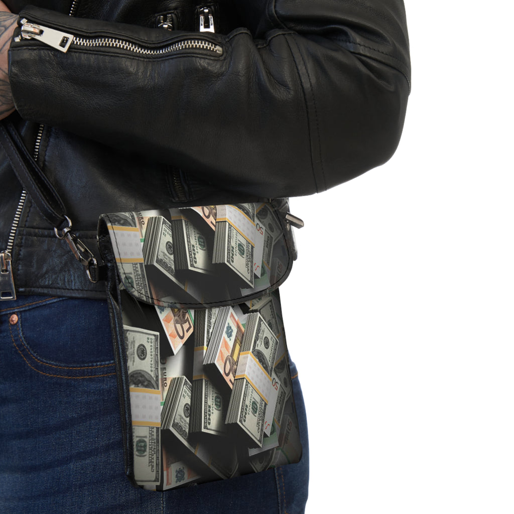 Stacked Cash Pattern Small Cell Phone Wallet | Money Print Crossbody Pouch