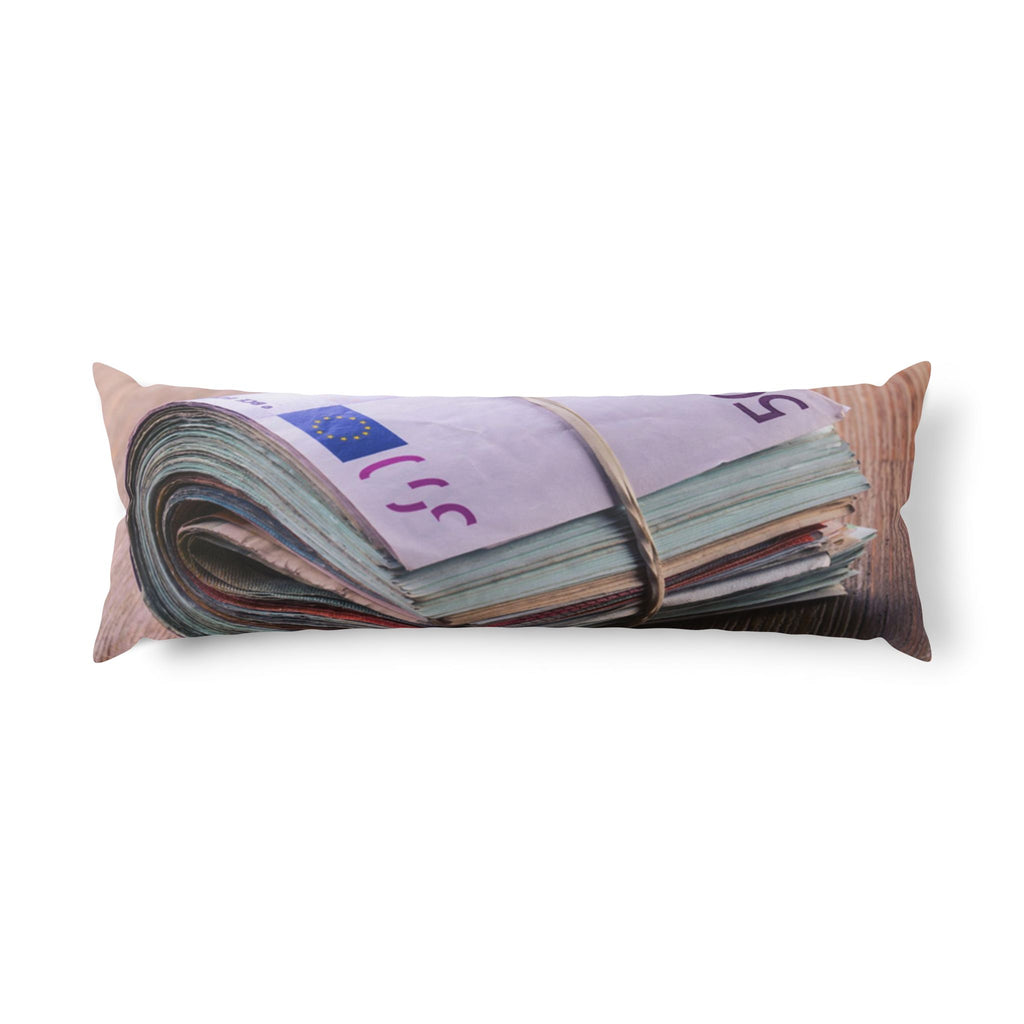 Stack of Euro Banknotes Body Pillow | Money Print, Cash Roll Decorative Pillow