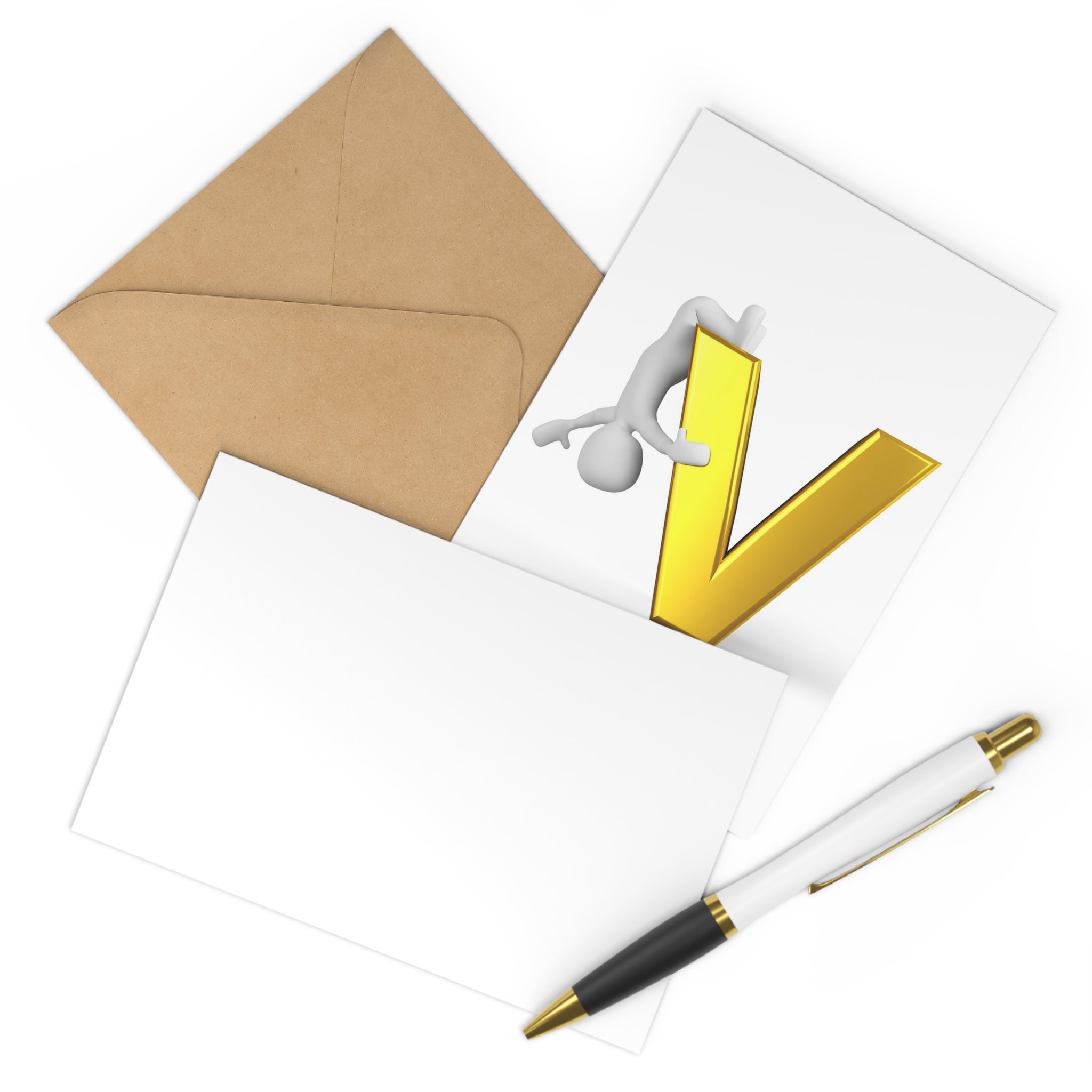 3D Stick Figure with Gold V Postcards