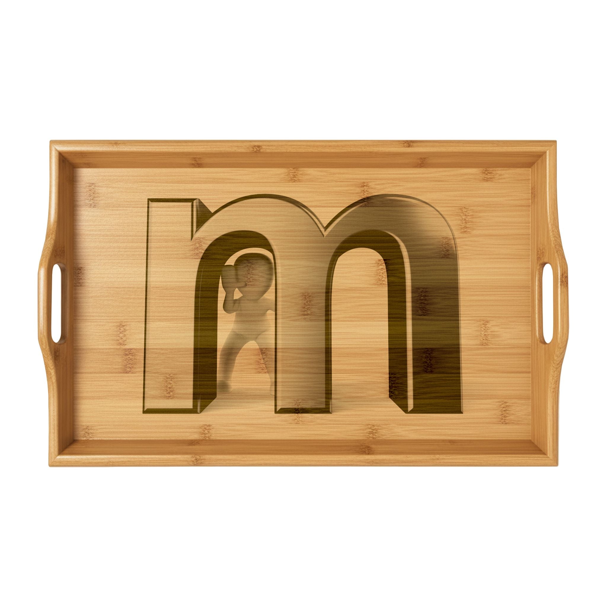 Lowercase Monogram M Serving Tray | Bamboo Engraved Initial Tray
