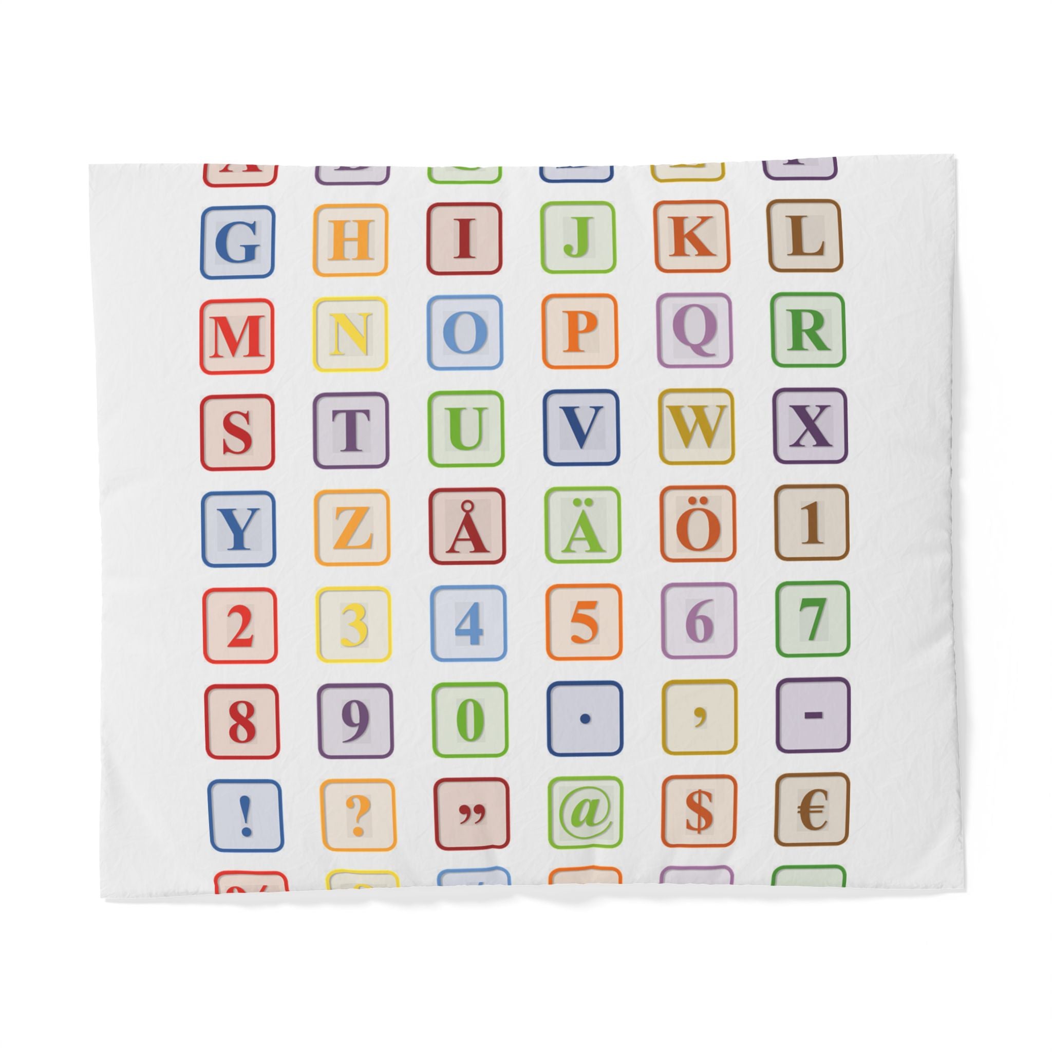 Housse de Couette en Coton Alphabets et Symboles Colorés | Parure de Lit pour Enfants Motifs Blocs ABC
