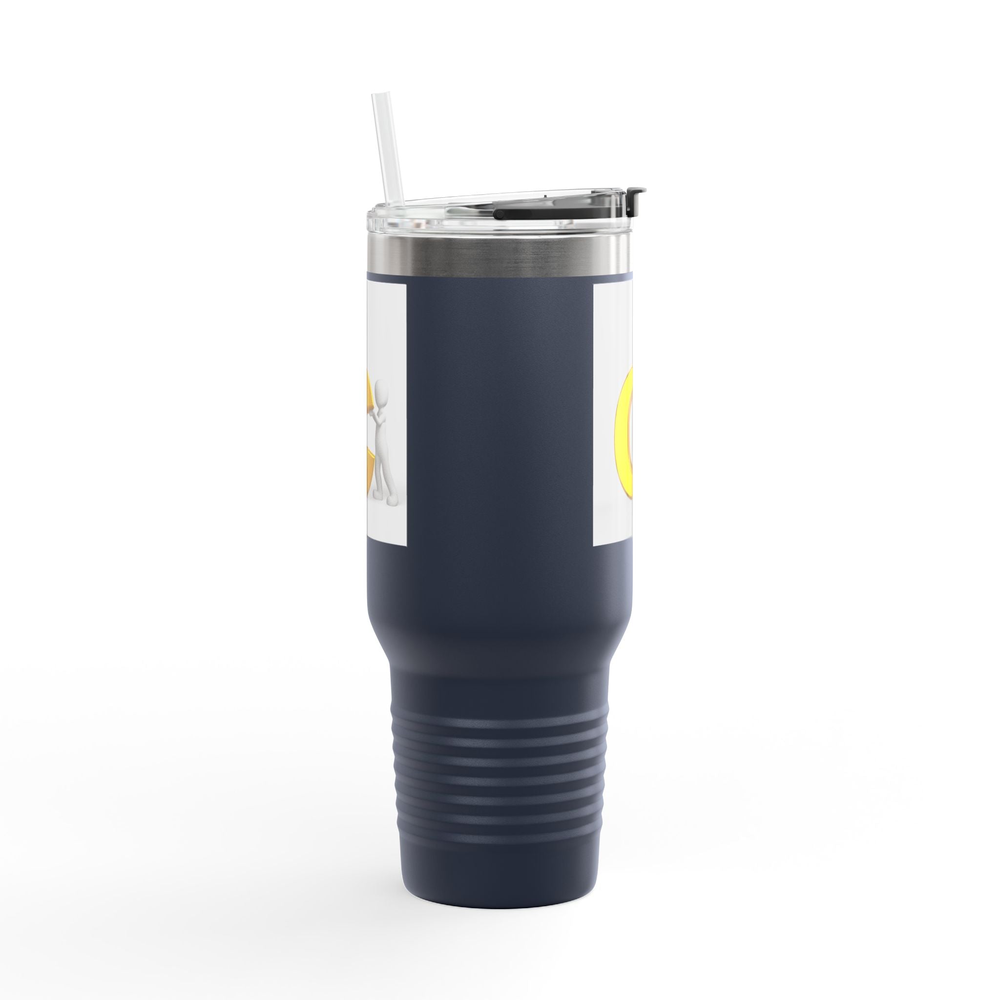 3D Character Leaning on Yellow Letter C Travel Mug | 40oz Insulated Tumbler