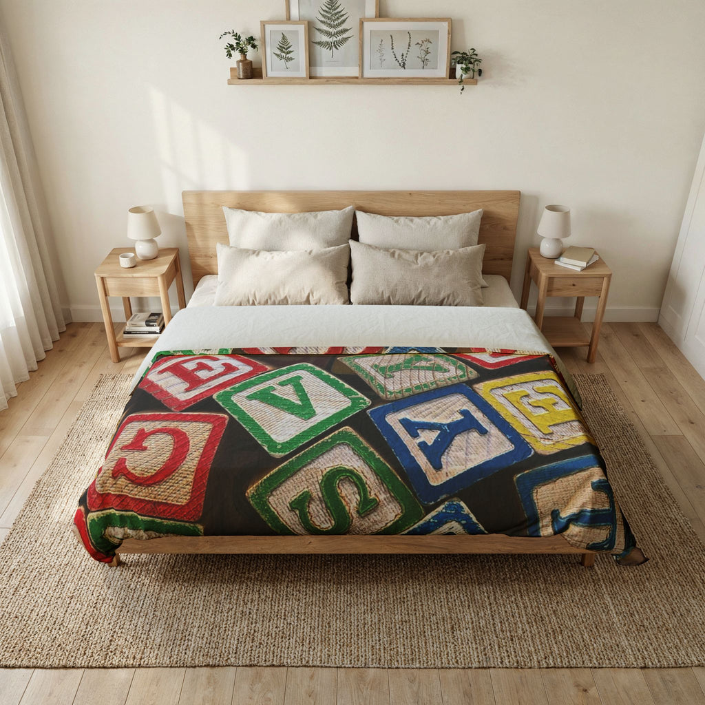 Alphabet Building Blocks Cotton Duvet Cover | Colorful Kids Blocks Bedding