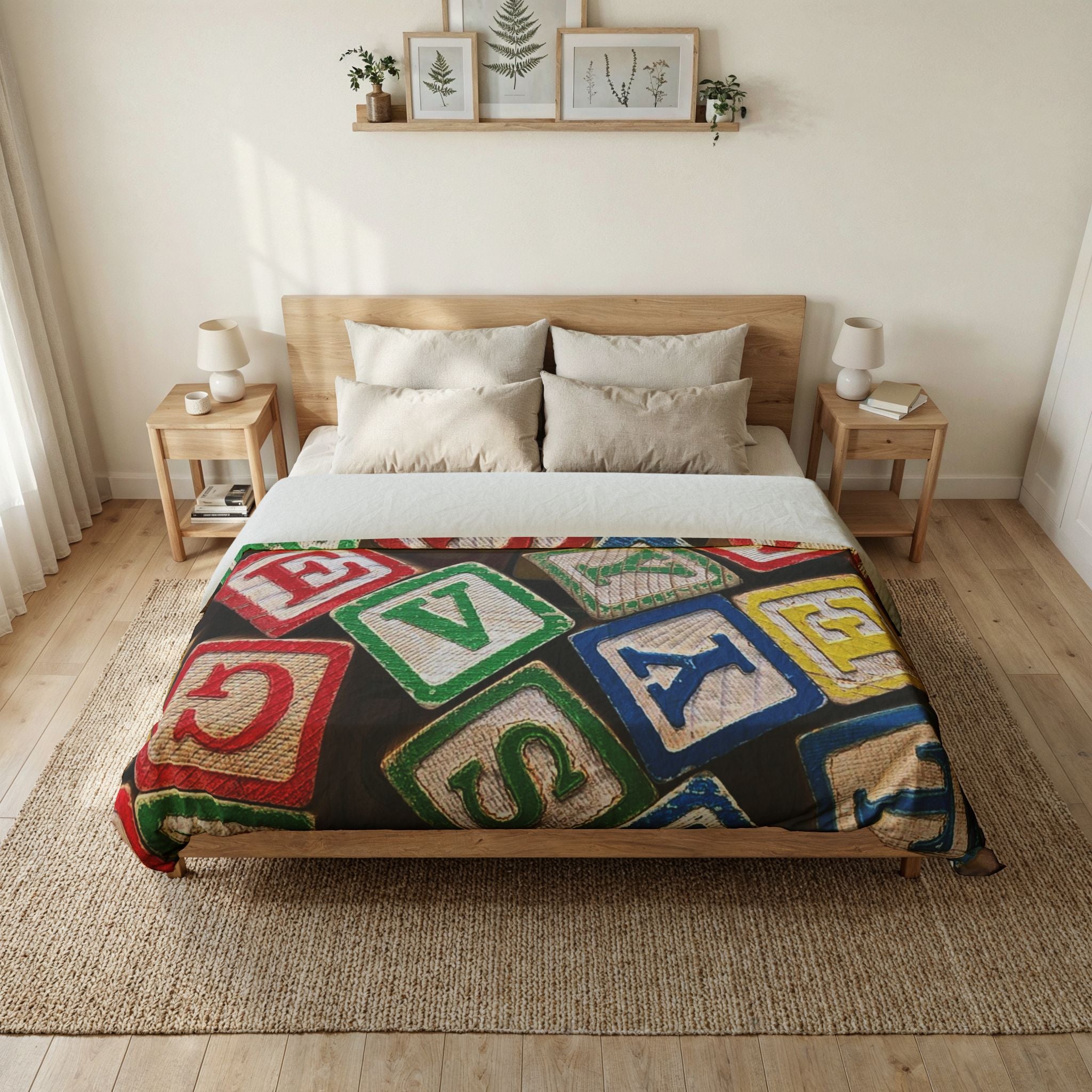 Alphabet Building Blocks Cotton Duvet Cover | Colorful Kids Blocks Bedding
