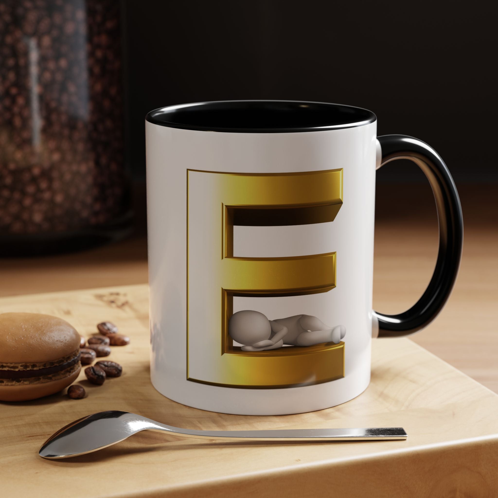 Gold 3D Buchstaben E Tasse | Akzent-Kaffeetasse