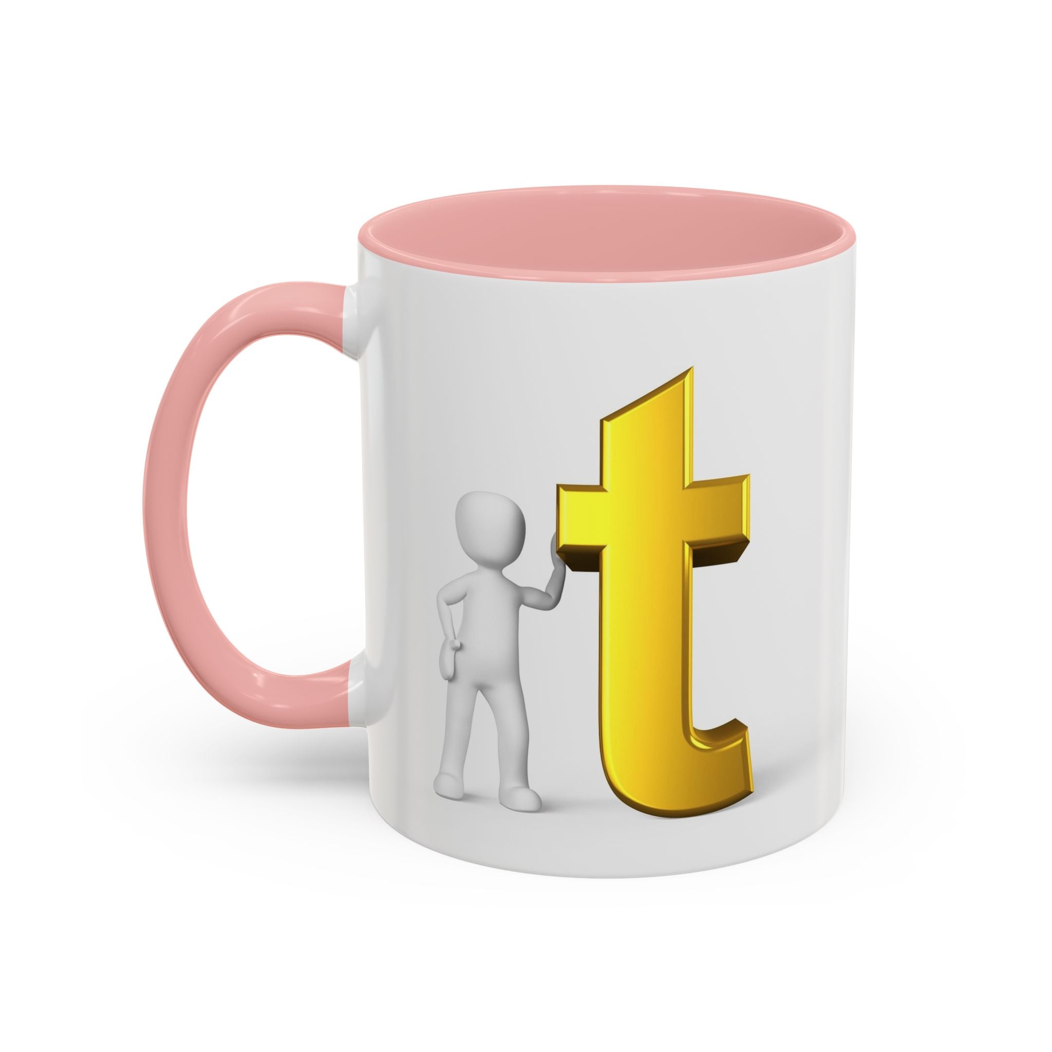 3D Stick Figure with Gold Letter T Mug | Accent Coffee Mug