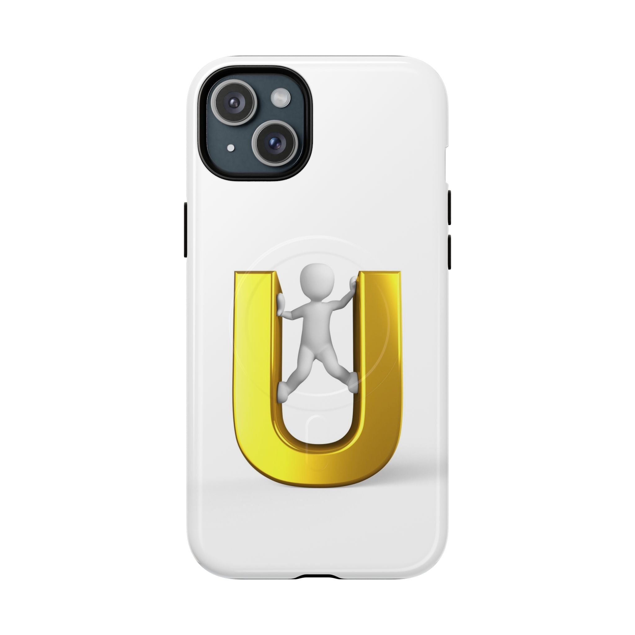 Coque de téléphone en 3D Dorée Lettre U avec Bonhomme Allumette | Coque Magnétique Robuste