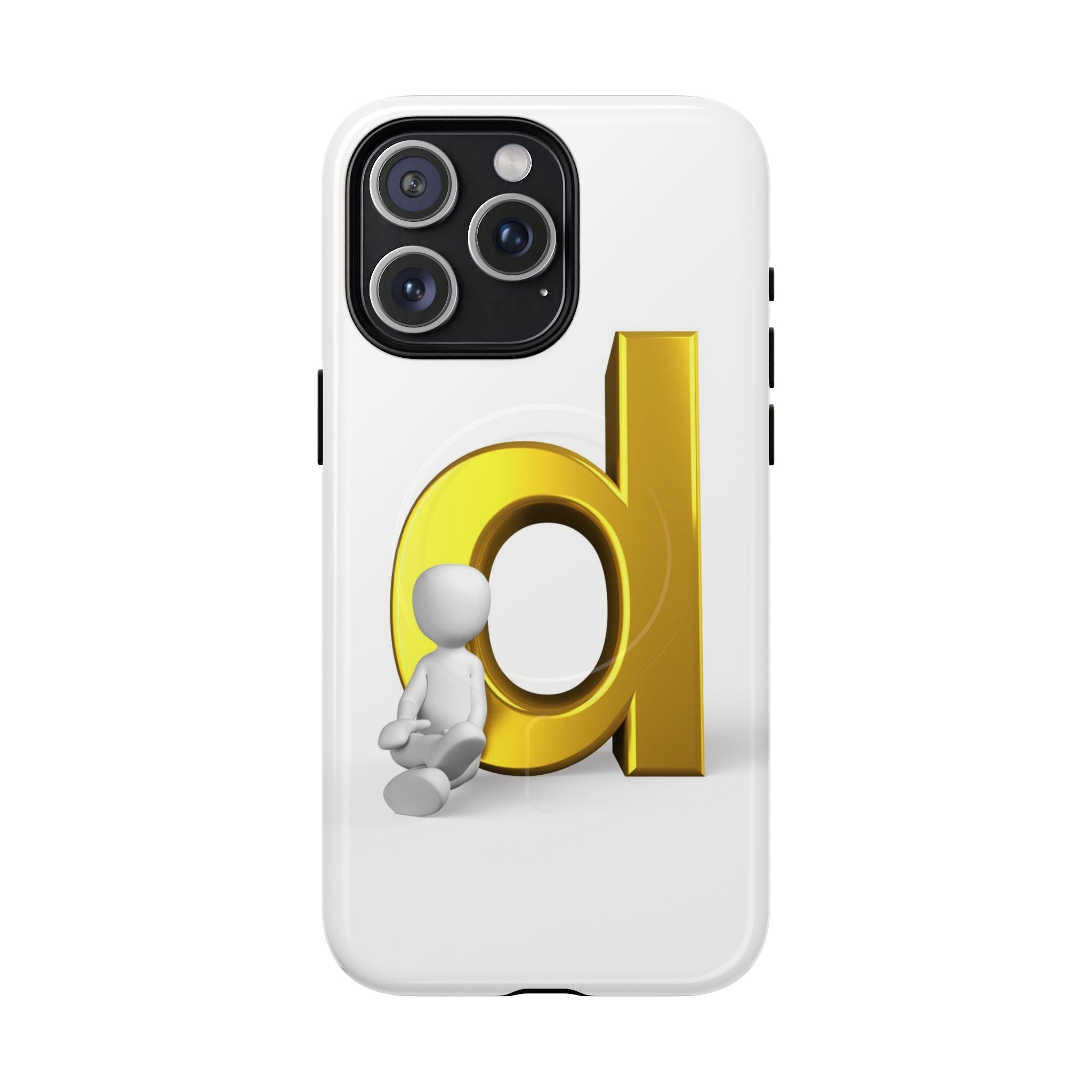 Coque de téléphone Lettre D dorée avec personnage assis | Coque magnétique