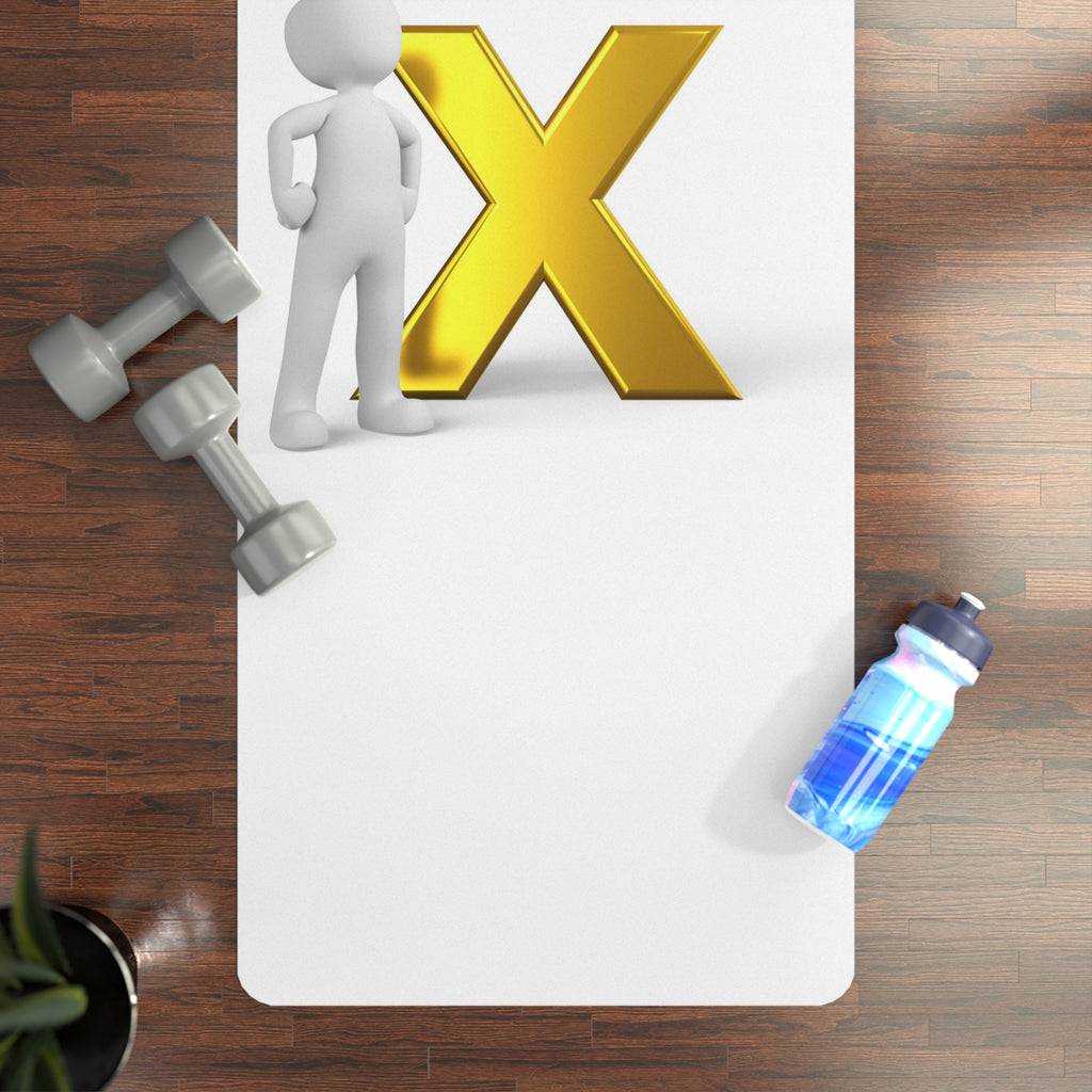 3D Stick Figure with Gold X Rubber Yoga Mat | Minimalist Logo Mat