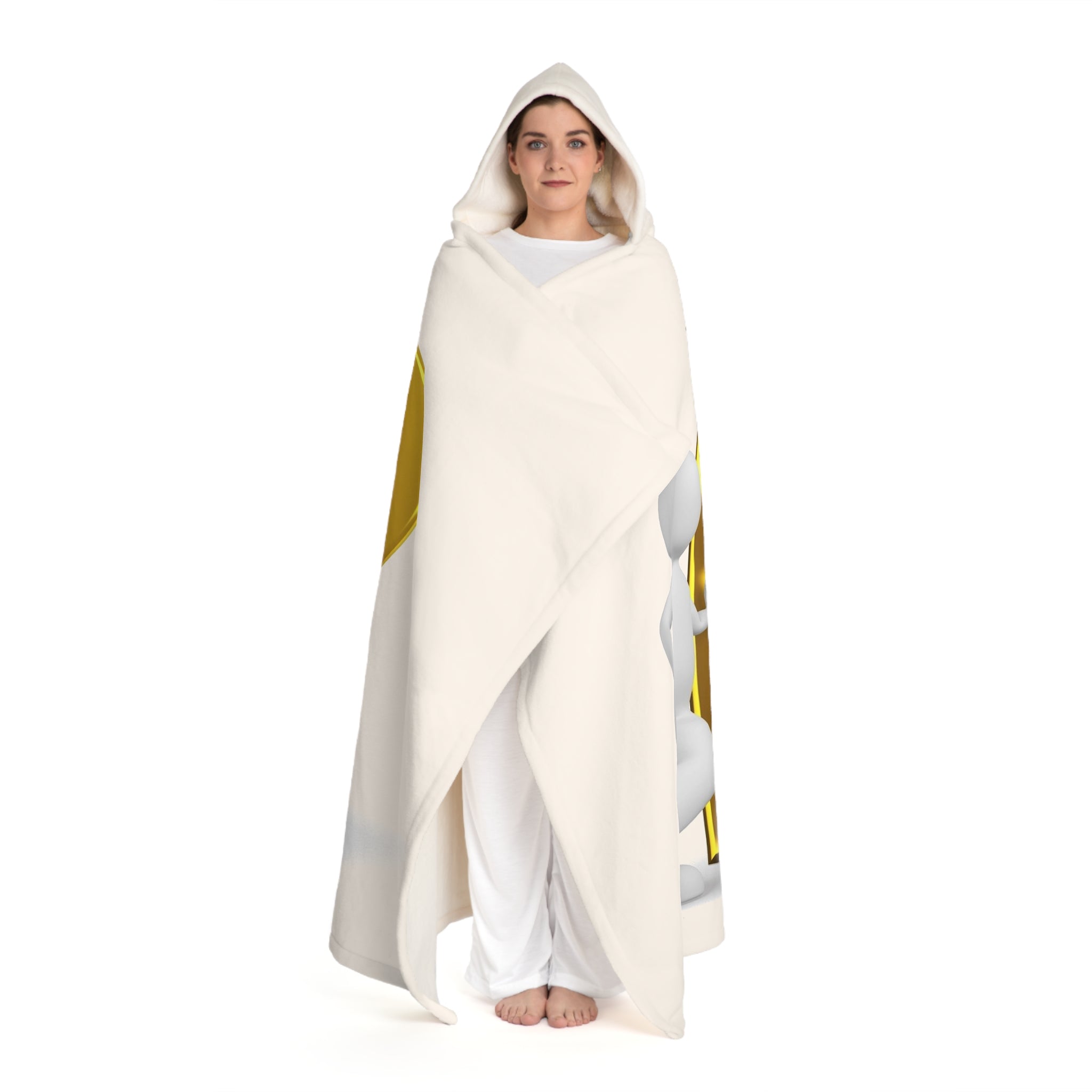 Hooded Sherpa Fleece Blanket | Gold Letter R With Figure