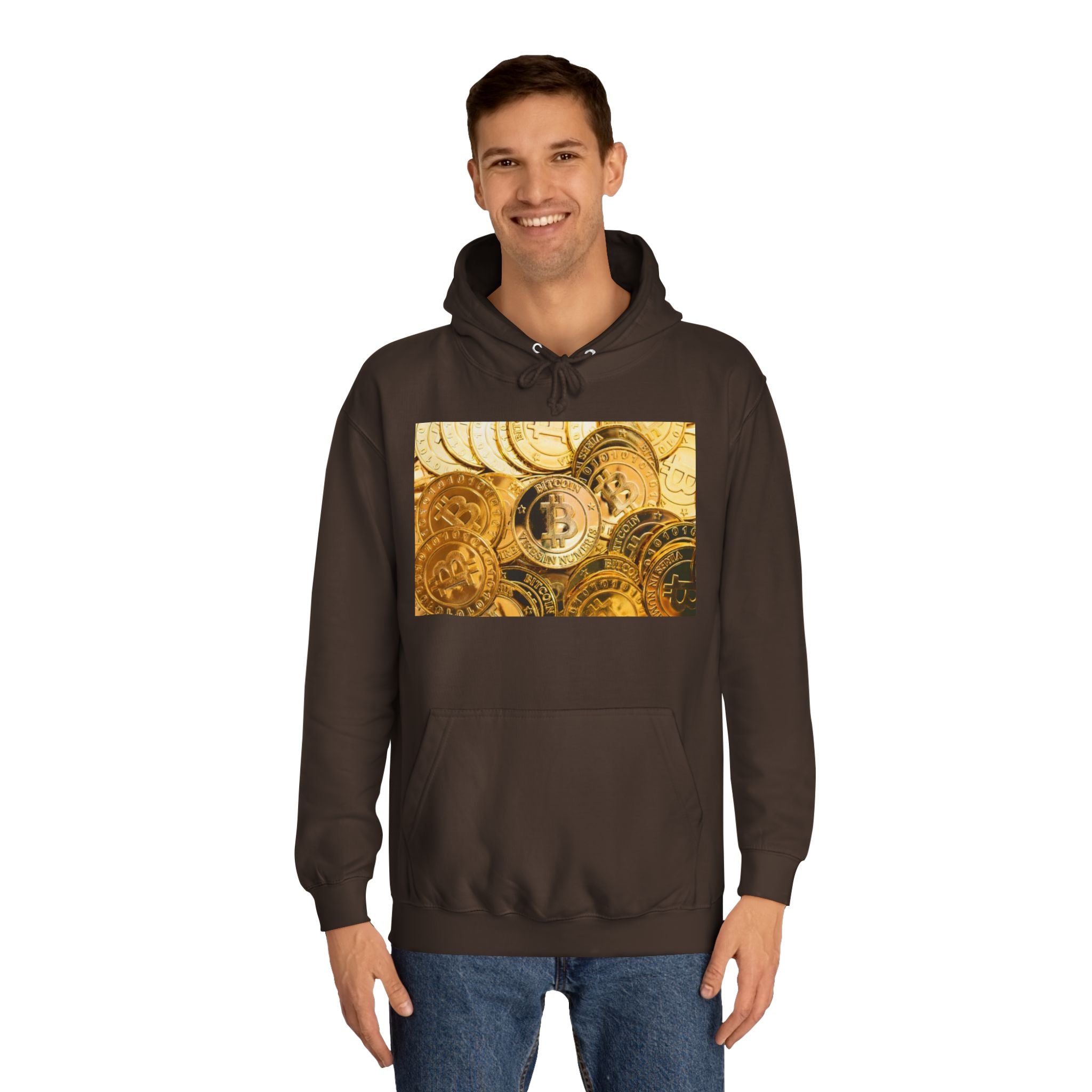 Golden Bitcoin Coins Hoodie | Crypto Cryptocurrency Crypto Art, Digital Currency Apparel