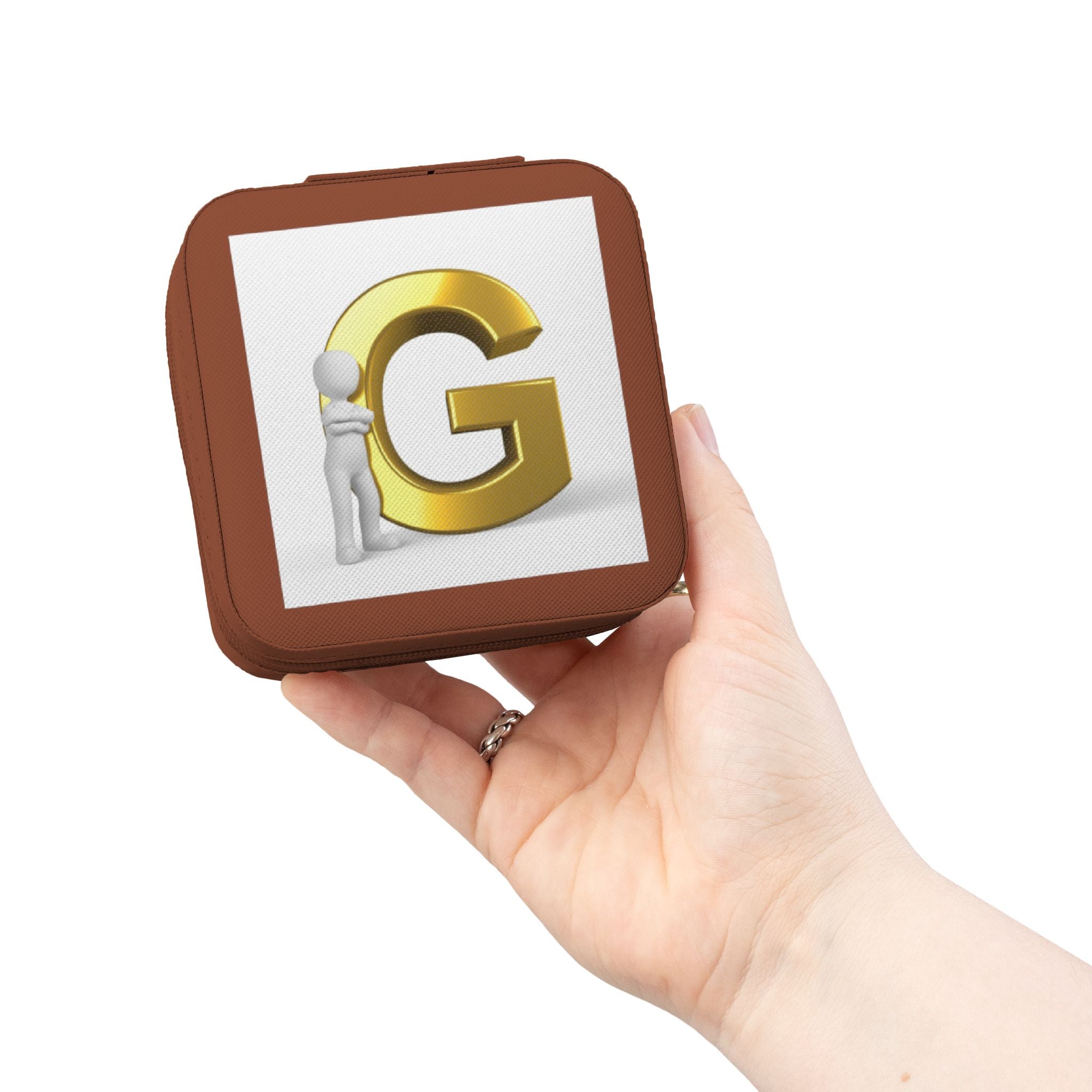 Étui de voyage compact personnalisé pour bijoux avec monogramme en forme de lettre G dorée
