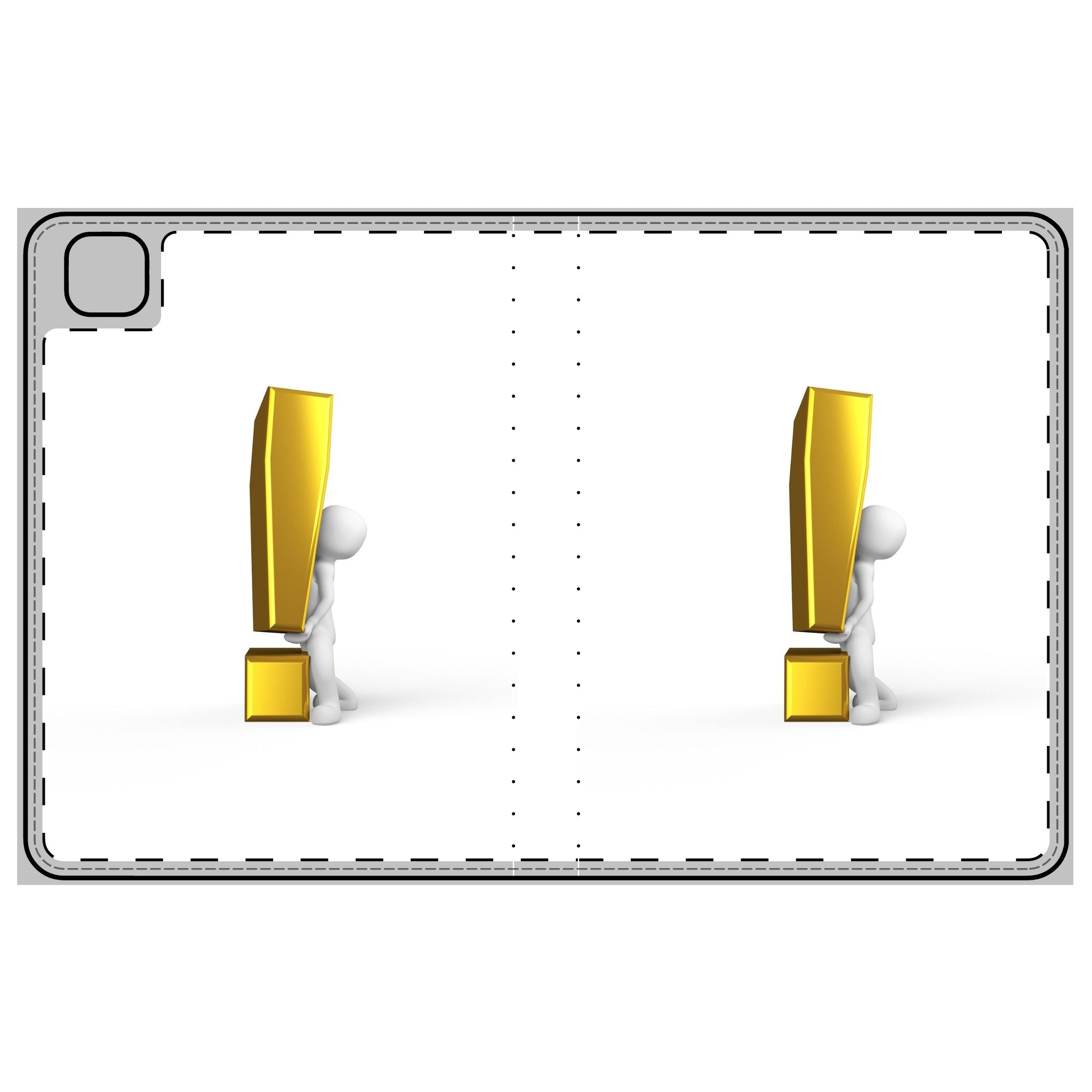 Étui de protection pour tablette avec personnage en 3D « point d'exclamation doré » | Illustration minimaliste