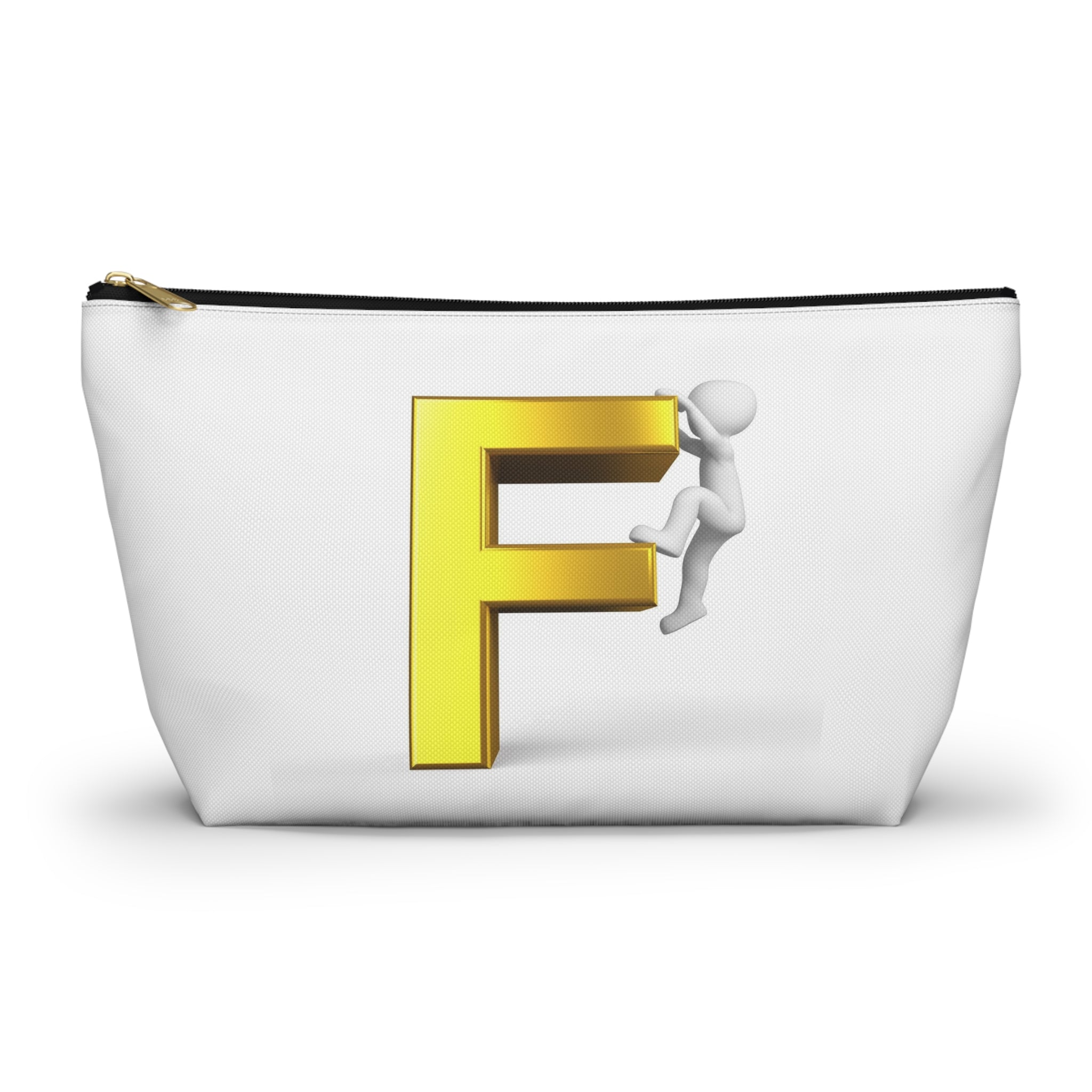 Gold Letter F Climber Accessory Pouch | Monogram Initial Makeup Bag