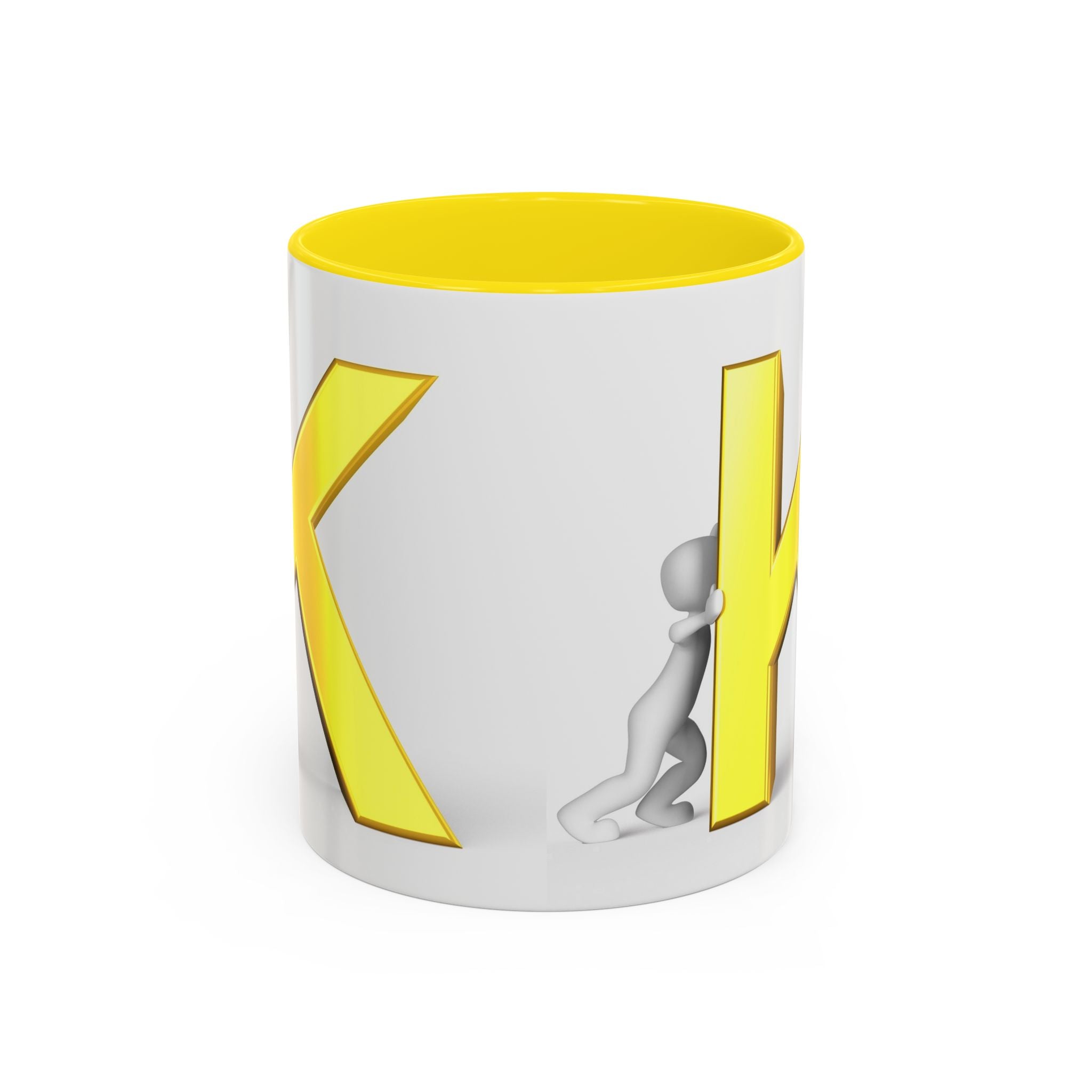 Tasse en céramique Motif Lettre K Jaune et Bonhomme Allumette | Tasse bicolore