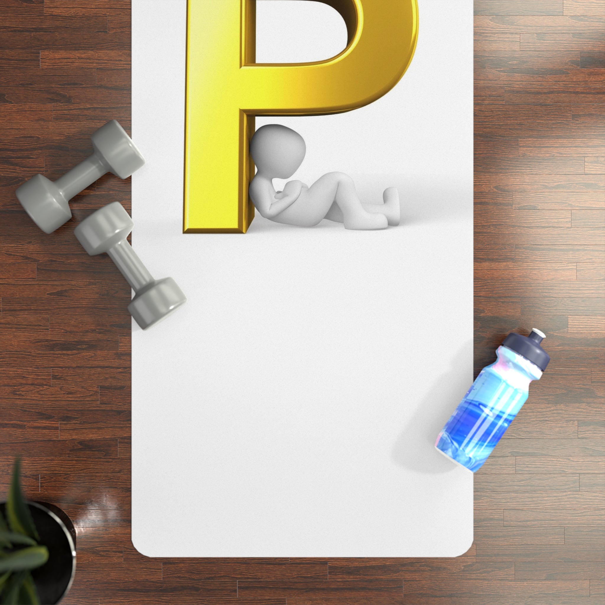3D Gold Letter P with Figure Rubber Yoga Mat | Minimalist Printable Initial Mat