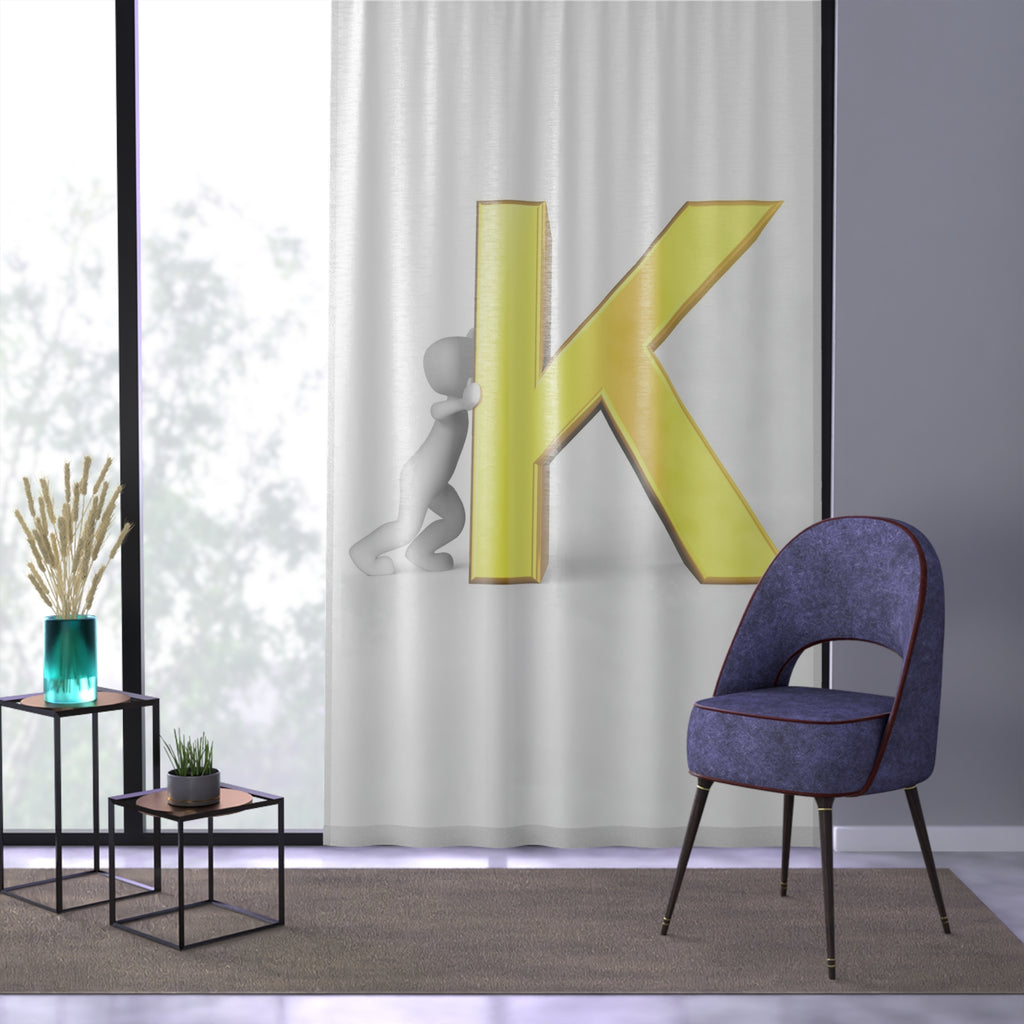 Gold Letter K design Window Curtain | Initial monogram curtain