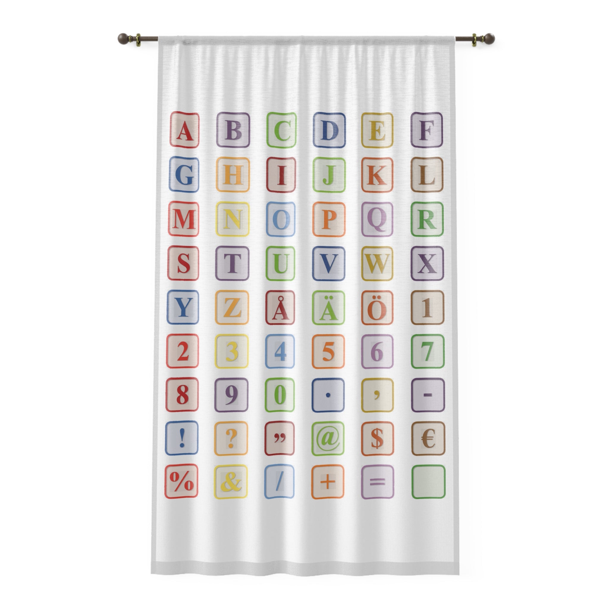 Alphabet Blocks Window Curtain | Colorful ABC Letters, Numbers & Symbols