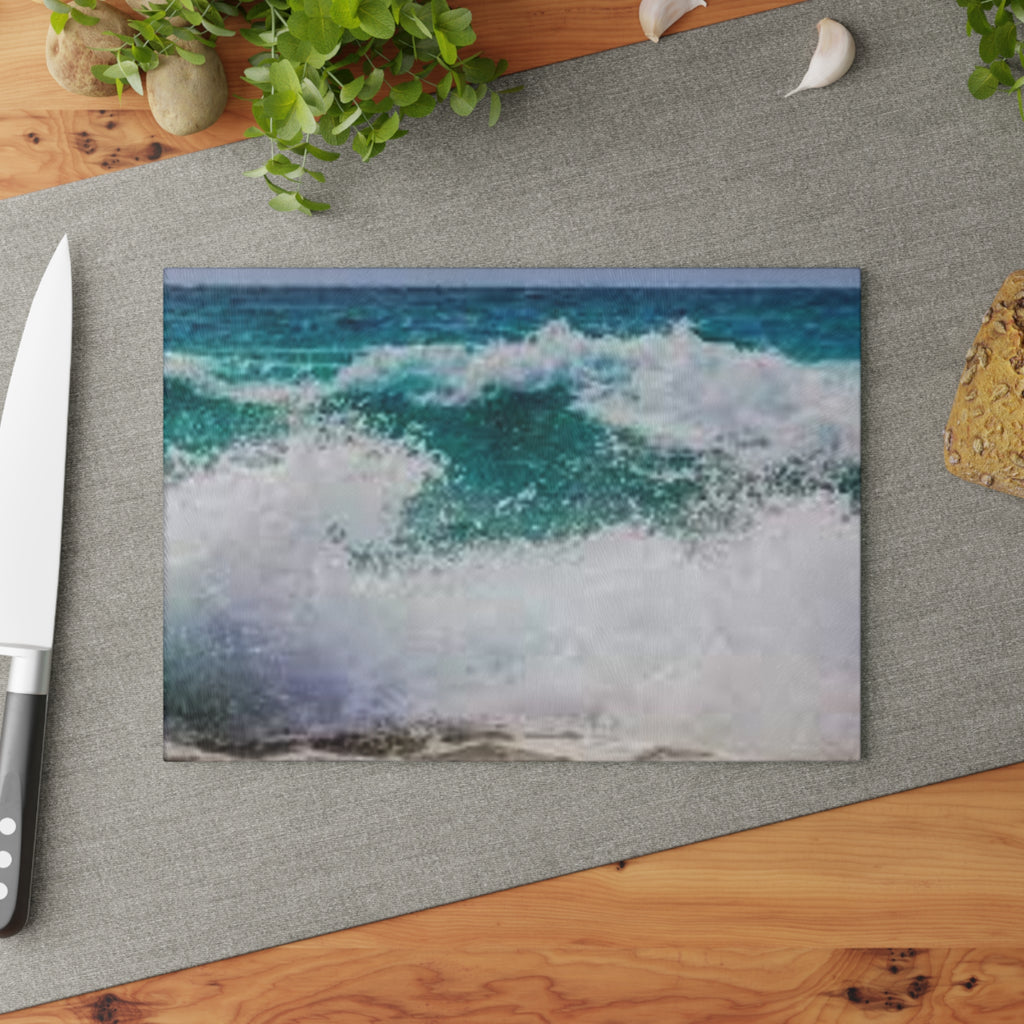 Ocean Wave Glass Cutting Board | Sea Shore Kitchen Decor, Coastal Art