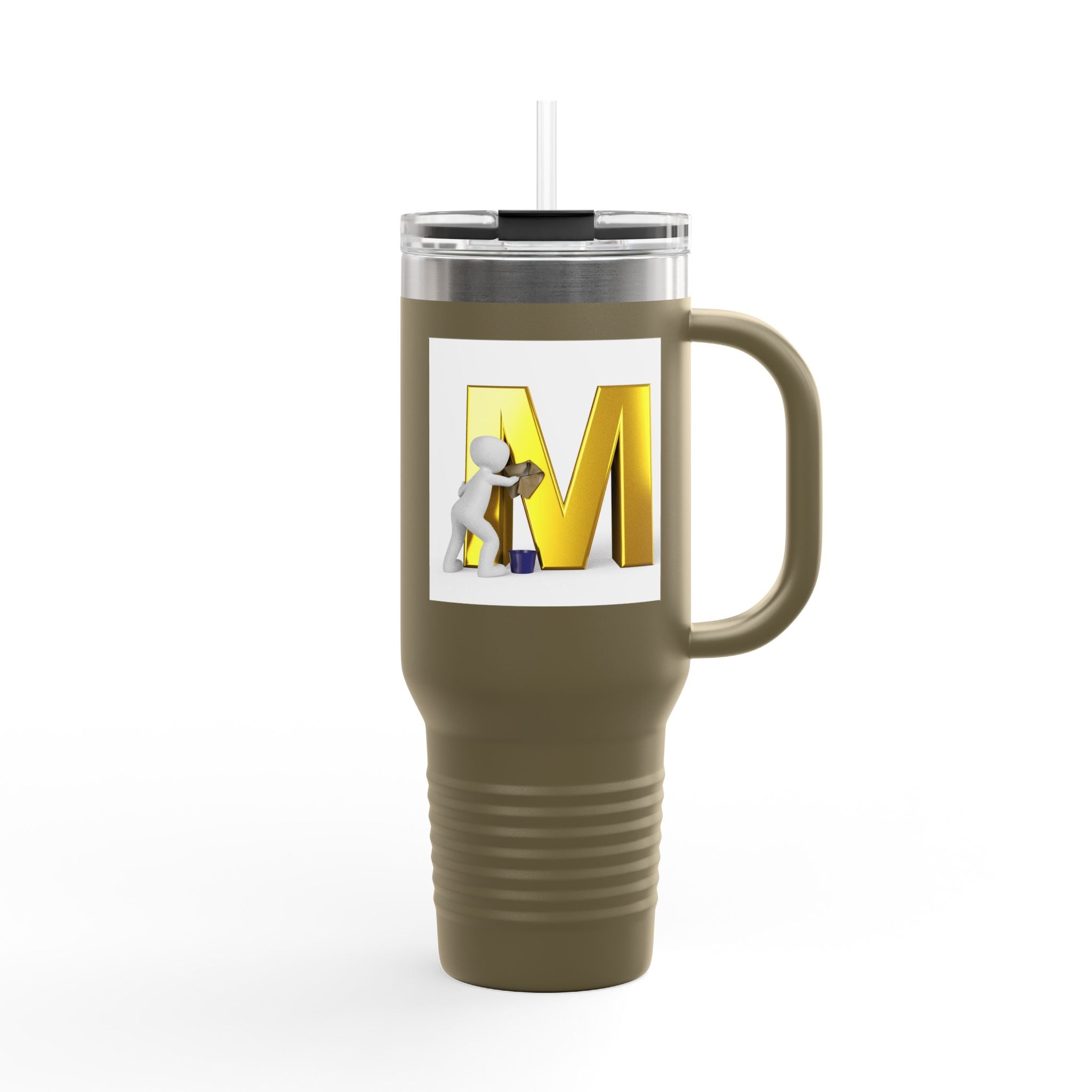 3D Gold Letter M with Figure Travel Mug | 40oz Insulated Tumbler