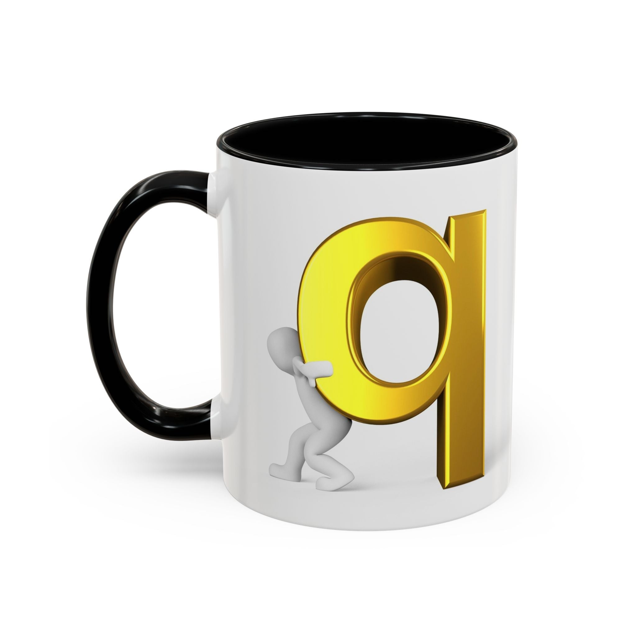 Gold Letter Q Push Character Mug | Accent Coffee Mug 11oz 15oz