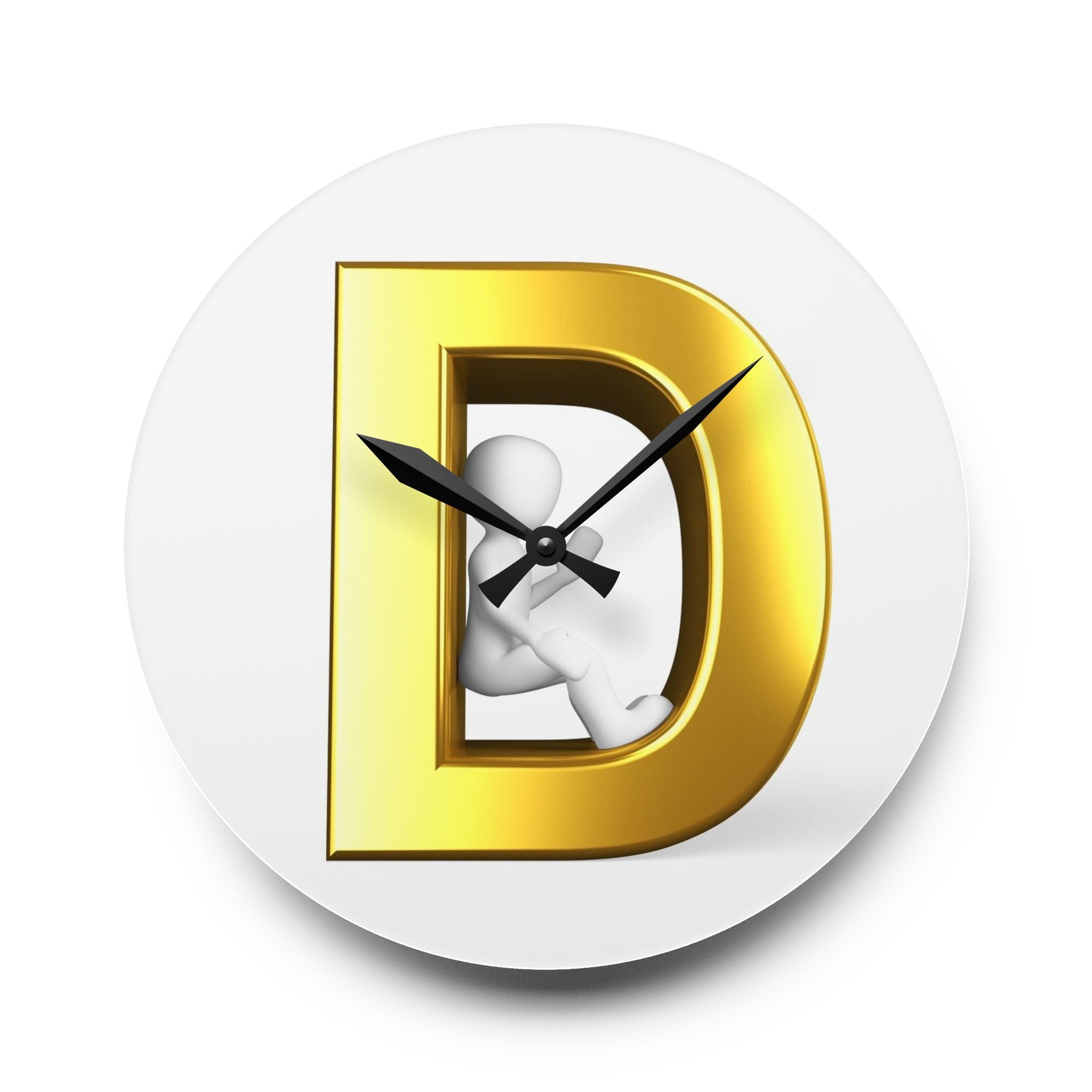 Horloge murale acrylique avec lettre D dorée en 3D | Décoration avec monogramme