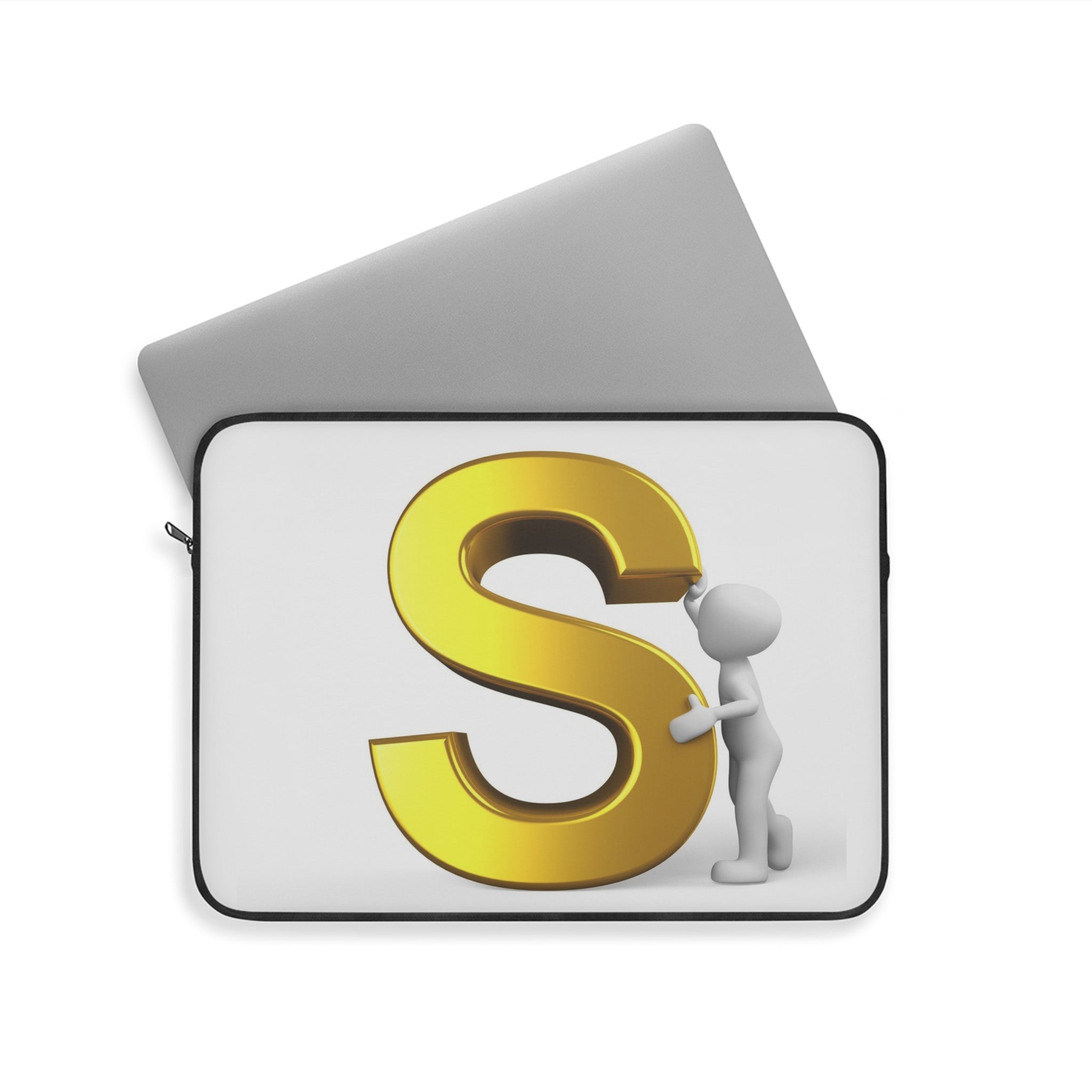 Gold Letter S with 3D Figure Laptop Sleeve | Monogram Initial S