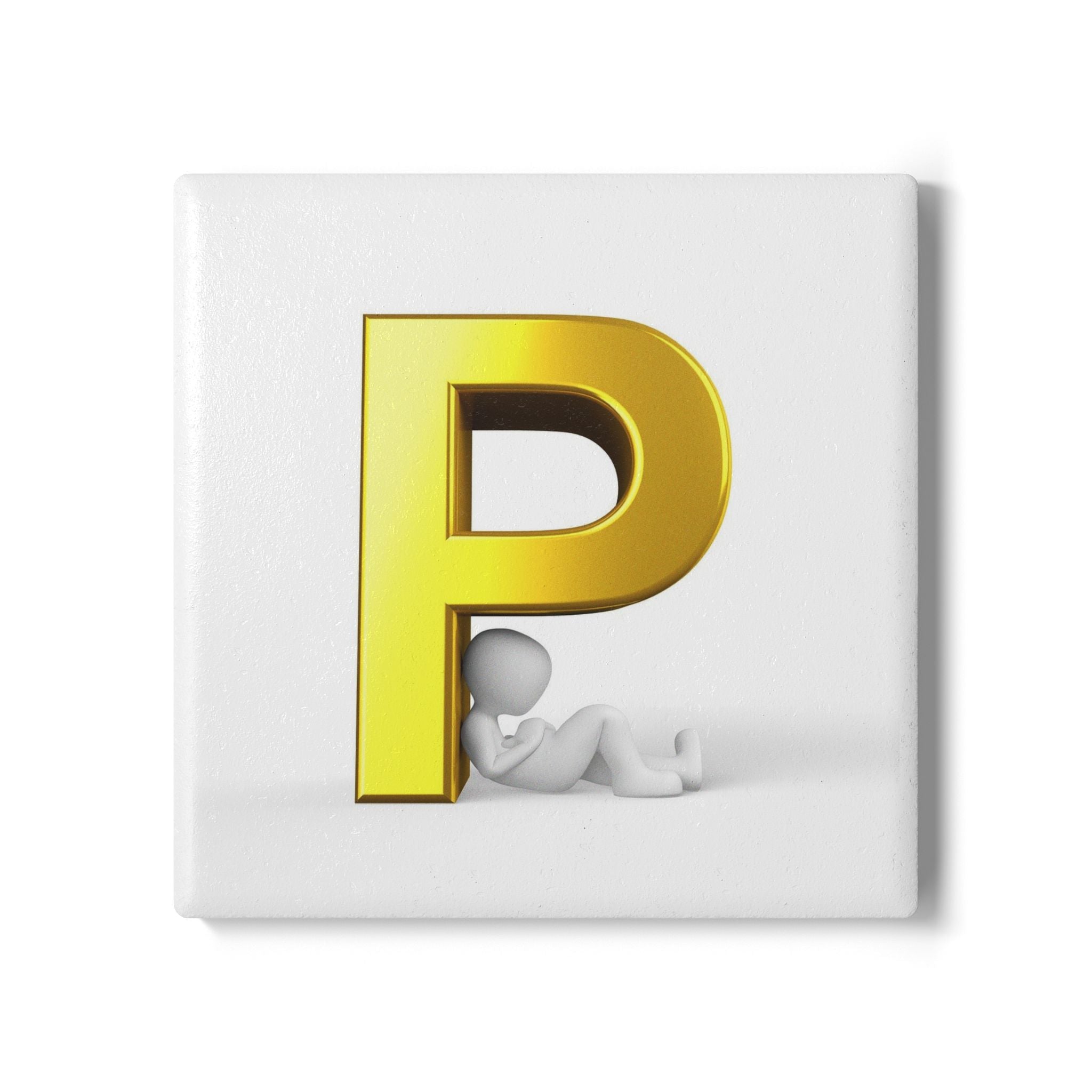 Gold Letter P Monogram Ceramic Coaster | Alphabet Initial Coaster