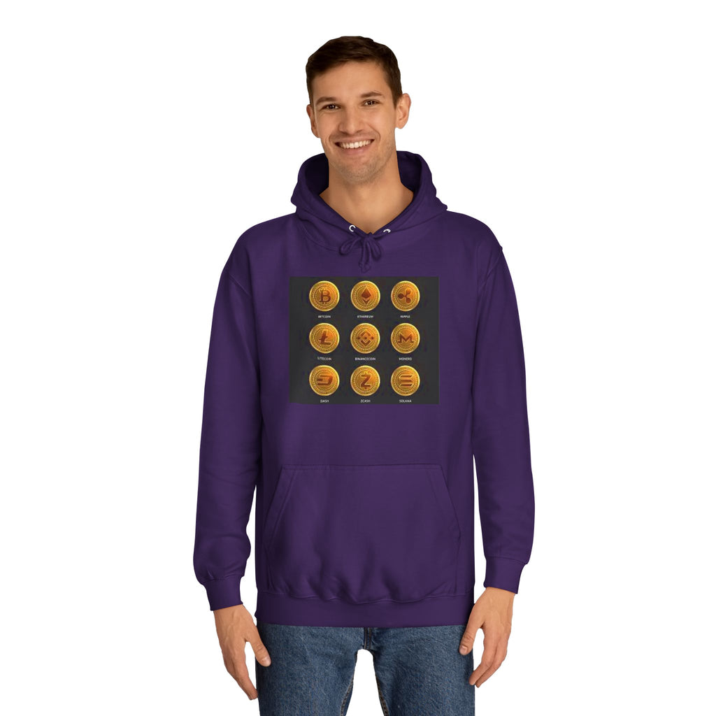 Crypto Coin Icons Hoodie | Bitcoin Ethereum Litecoin Ripple Doge Zcash Monero