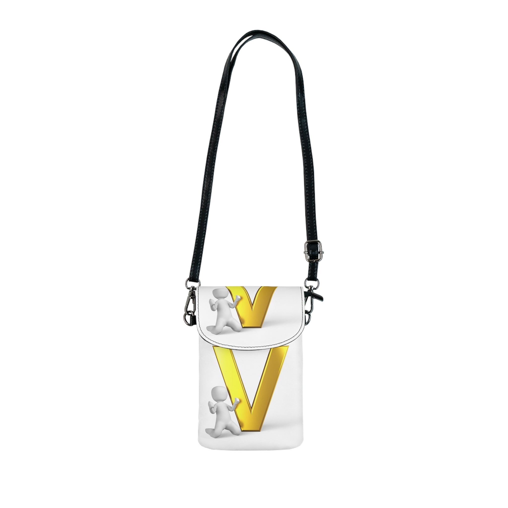Gold Letter V with Mini Figures Small Cell Phone Wallet | Monogram Phone Pouch
