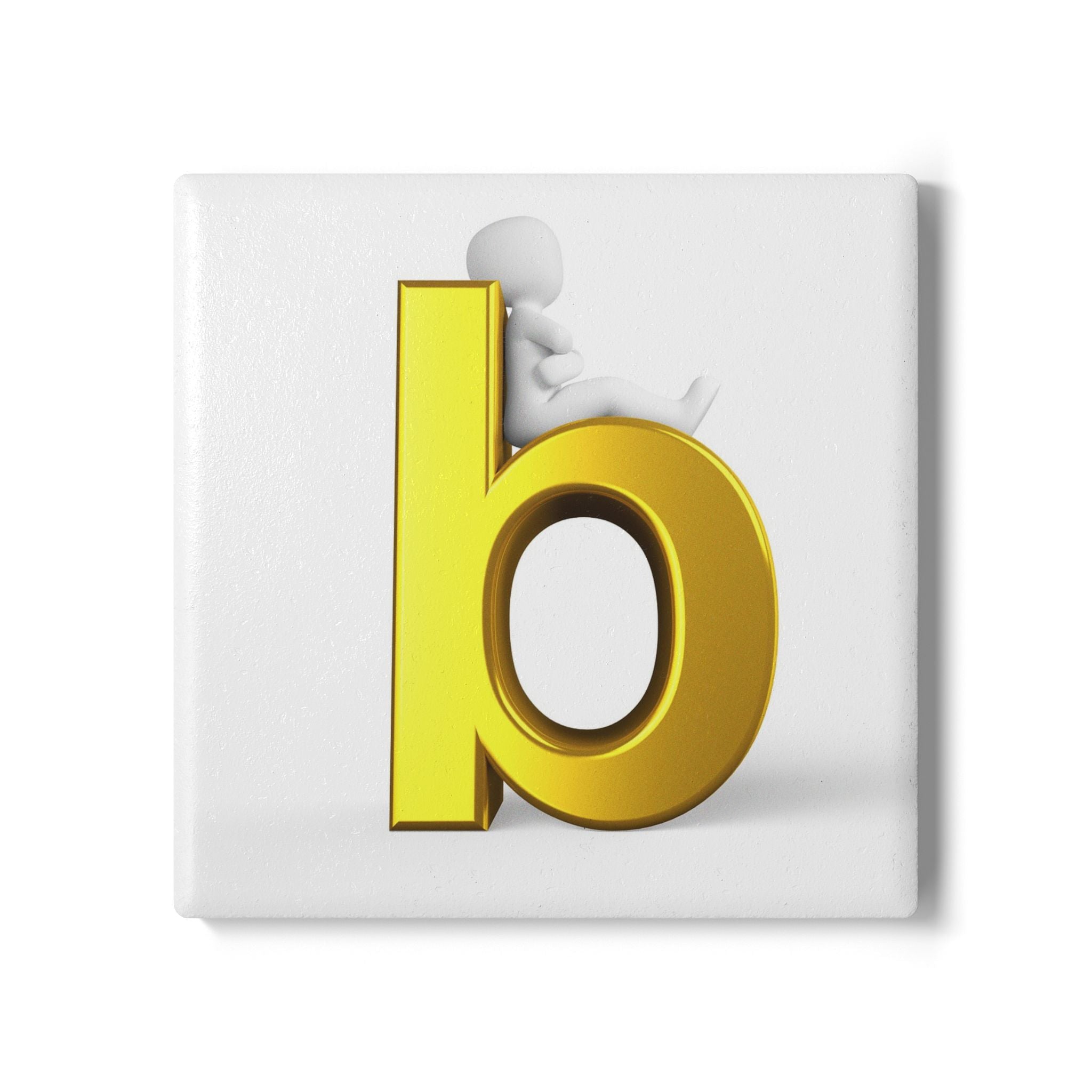 Gold Letter B Monogram Ceramic Coaster | Initial Drink Coaster, Cork Back