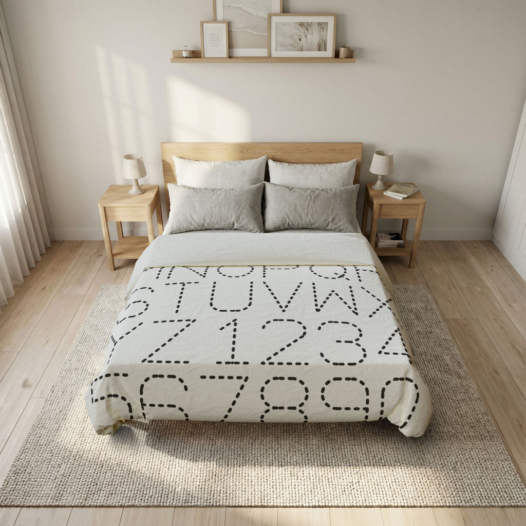 Dotted Alphabet and Numbers Duvet Cover | Modern Typography Bedding