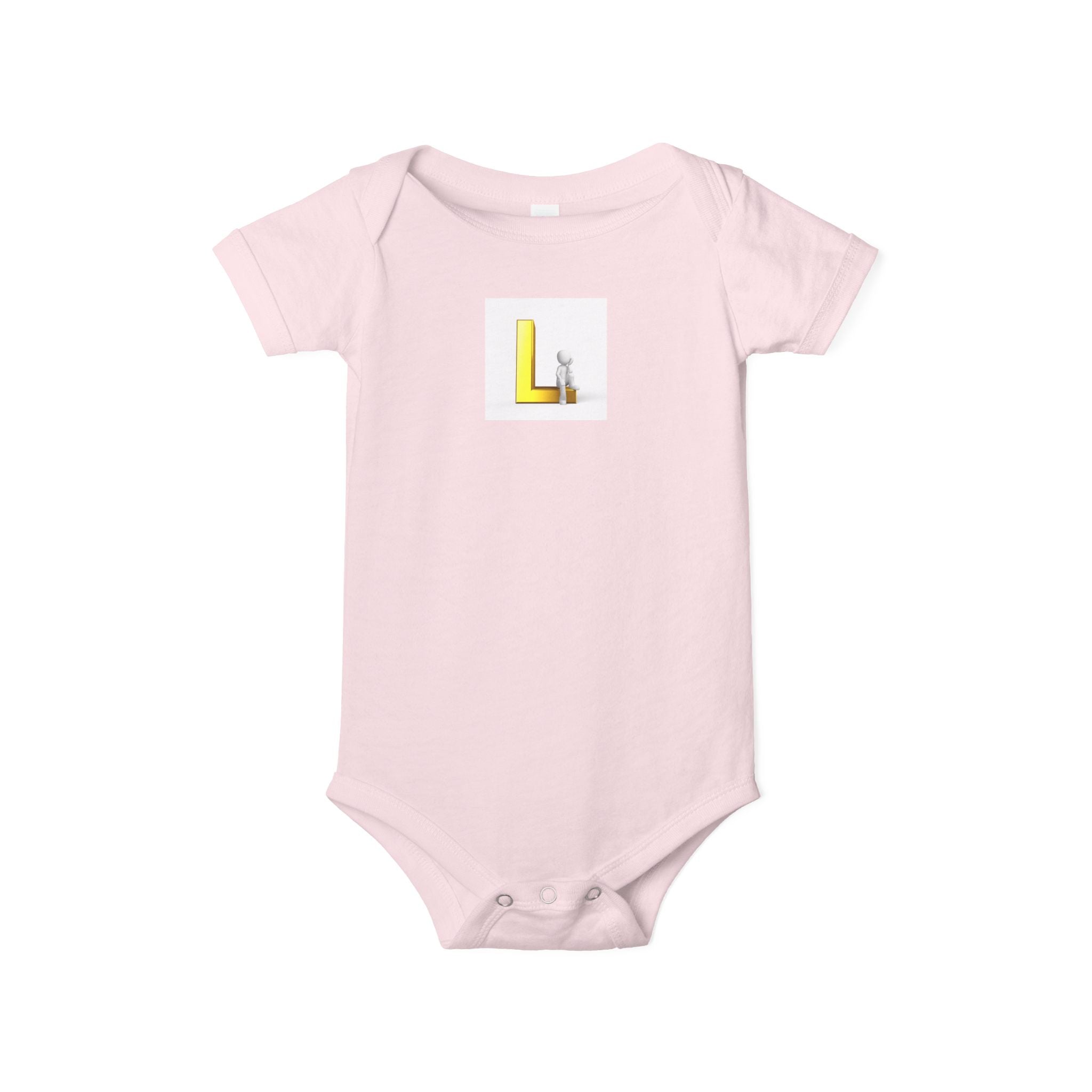 Body bébé lettre L jaune majuscule avec petit agneau