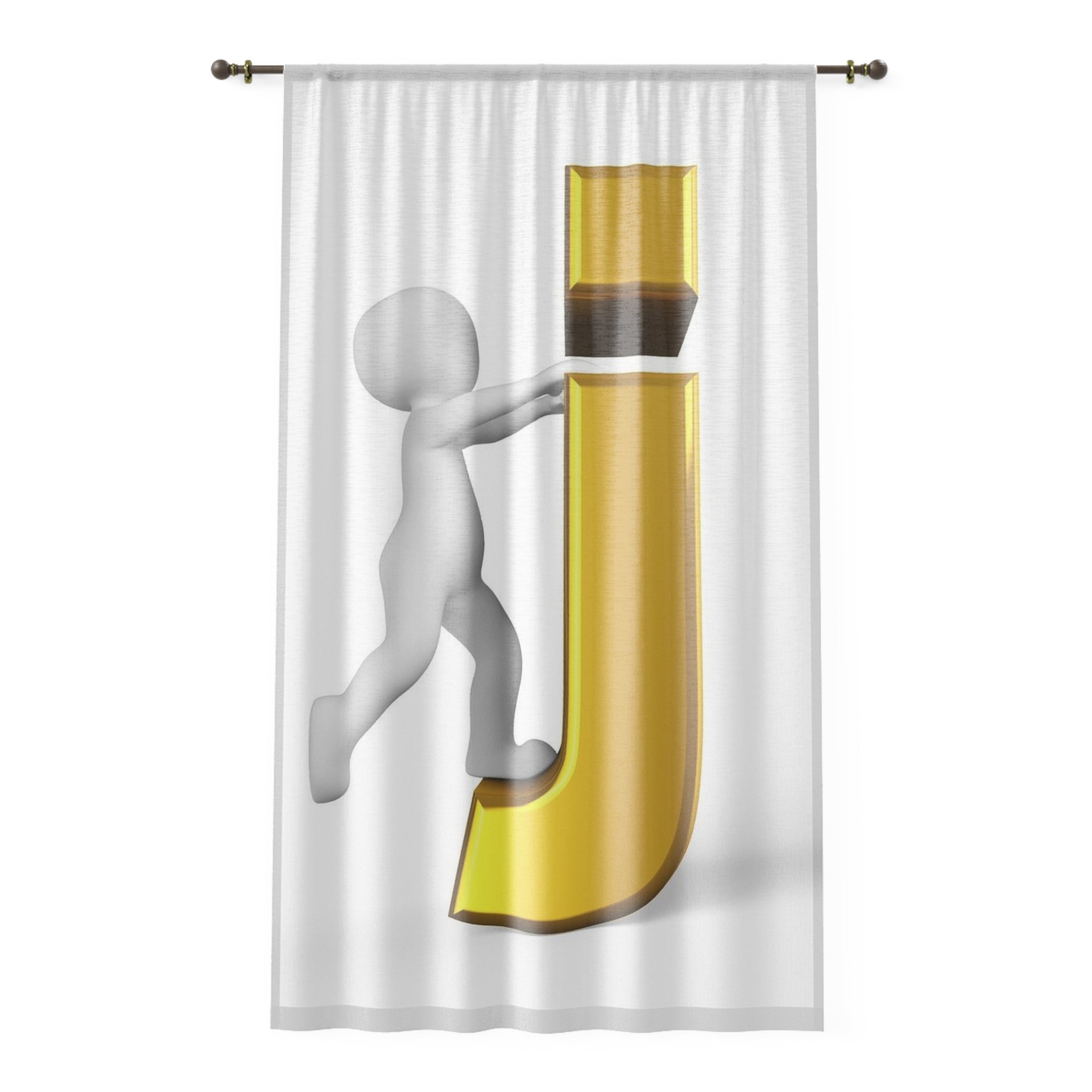 3D Gold Letter J Curtain | Window Curtain | Monogram Lettering