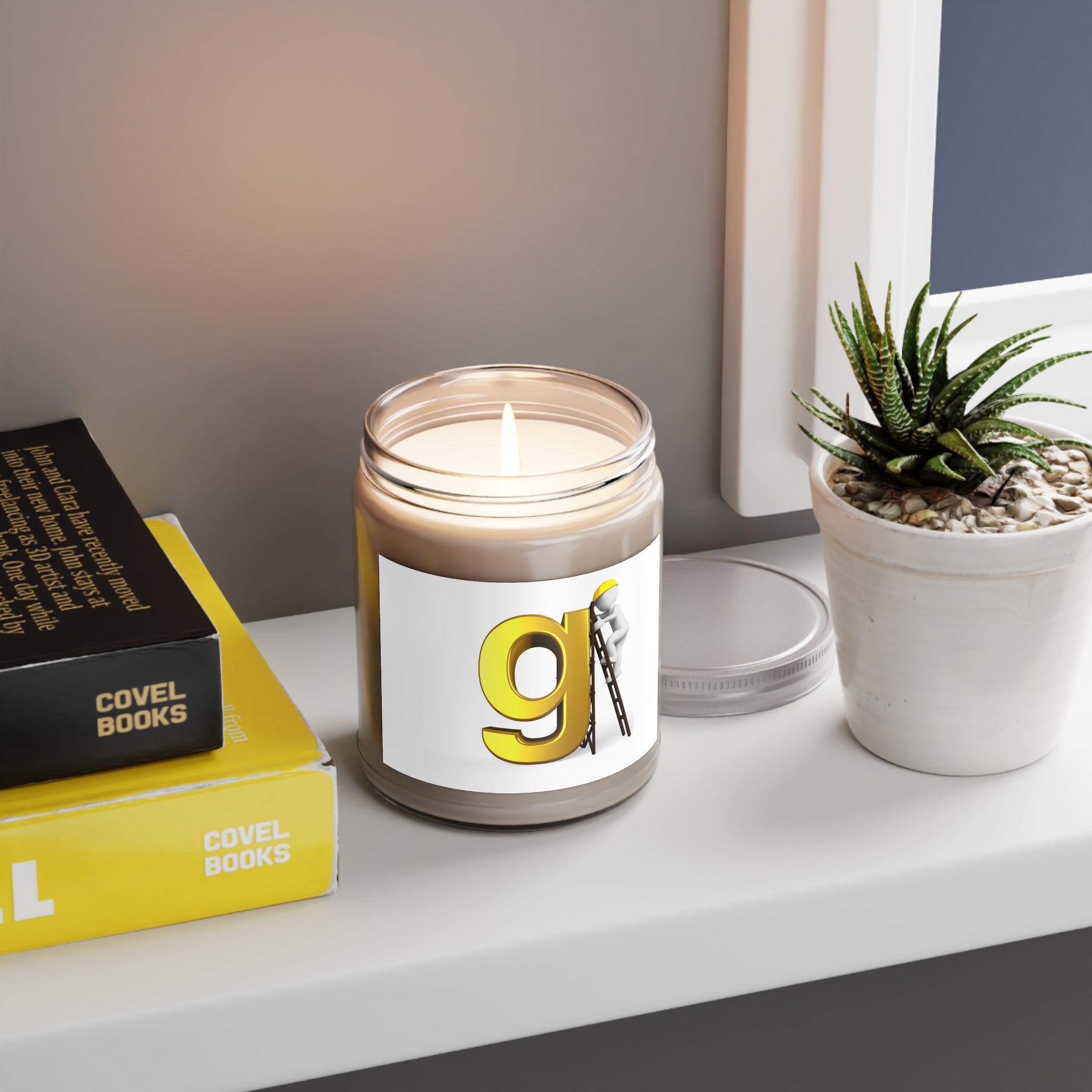 Golden Letter G with Worker Illustration Candle | 9oz Soy Jar