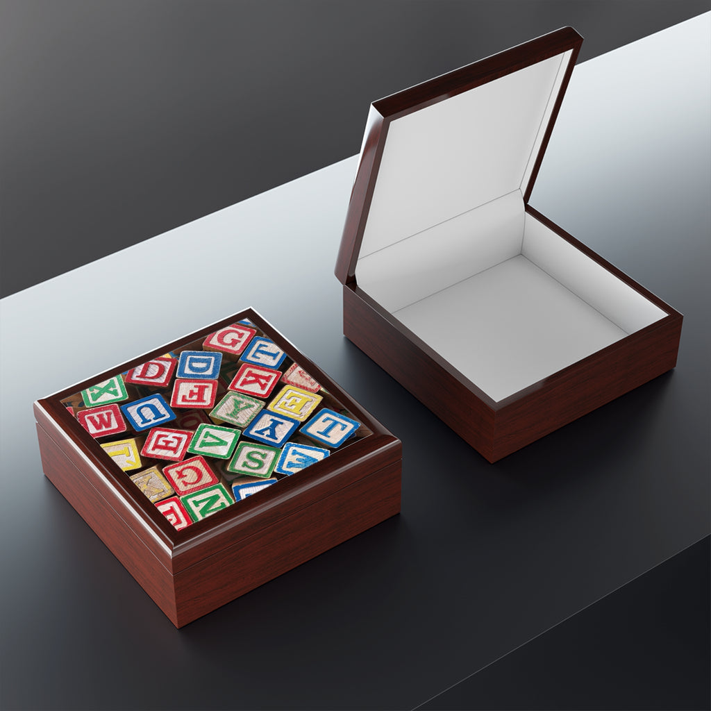 Colorful Alphabet Blocks Jewelry Box | Wooden Keepsake Trinket Box