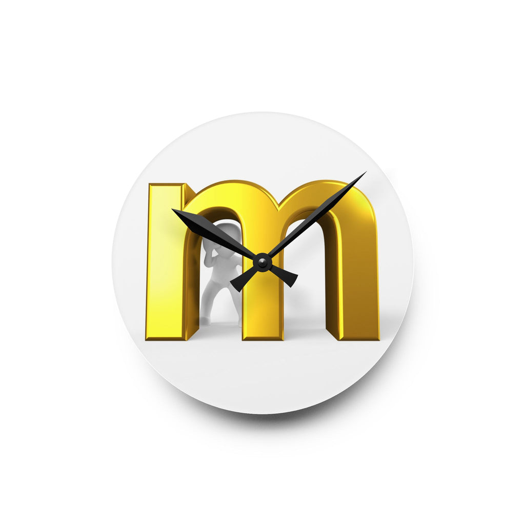 Gold Letter M Acrylic Wall Clock | Modern Monogram Decor