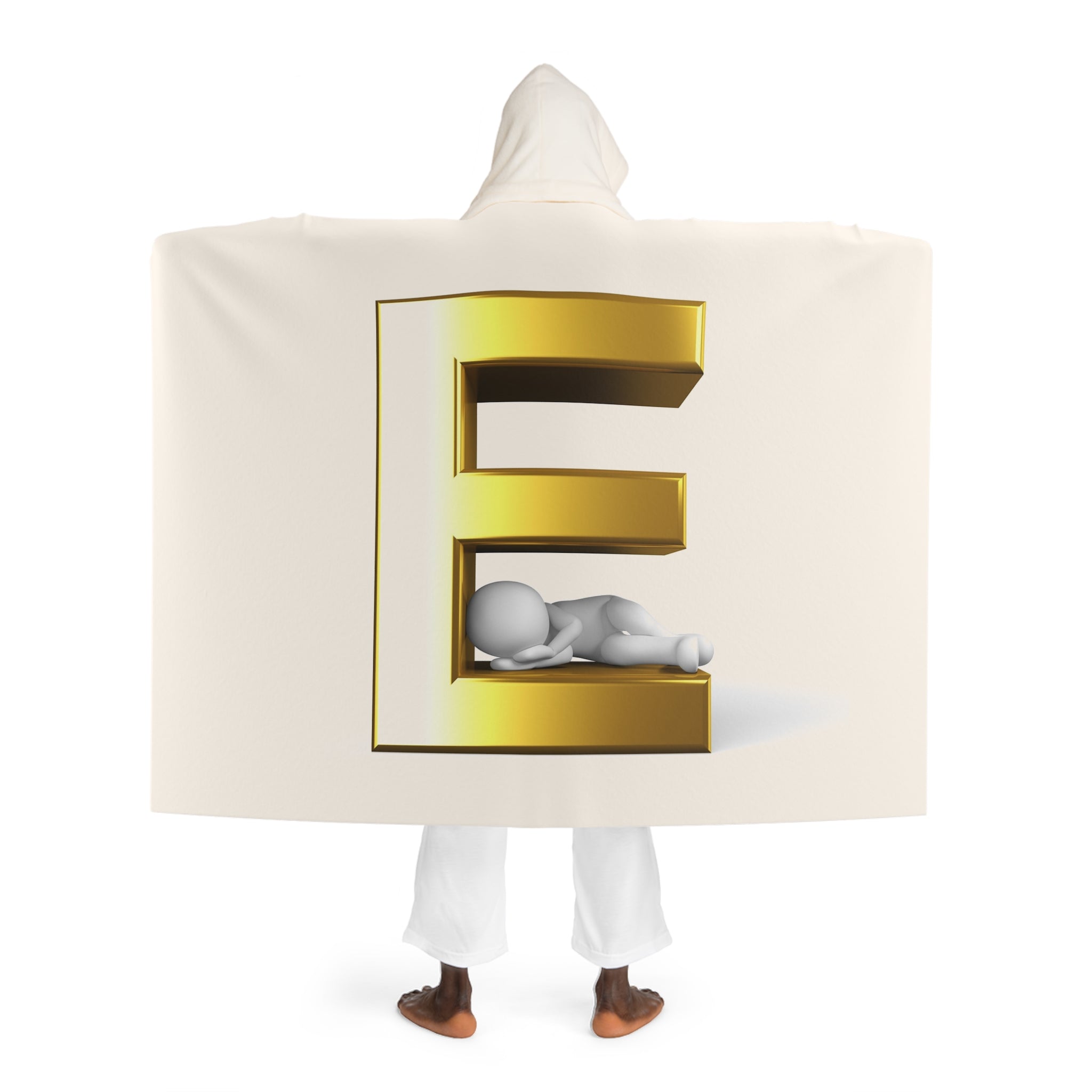 Hooded Sherpa Blanket | Gold Letter E With Figure