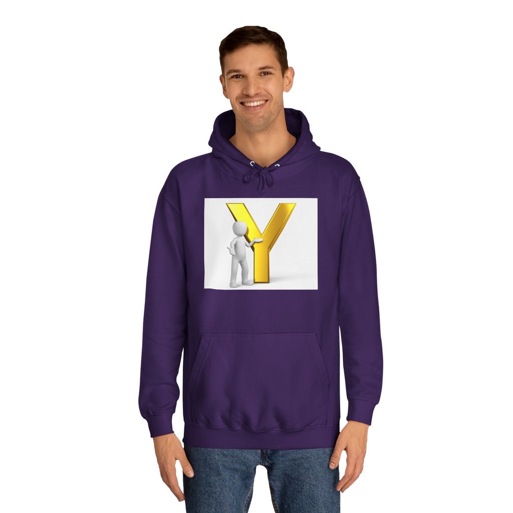 3D Gold Letter Y with Figure Hoodie | Initial Monogram Sweatshirt