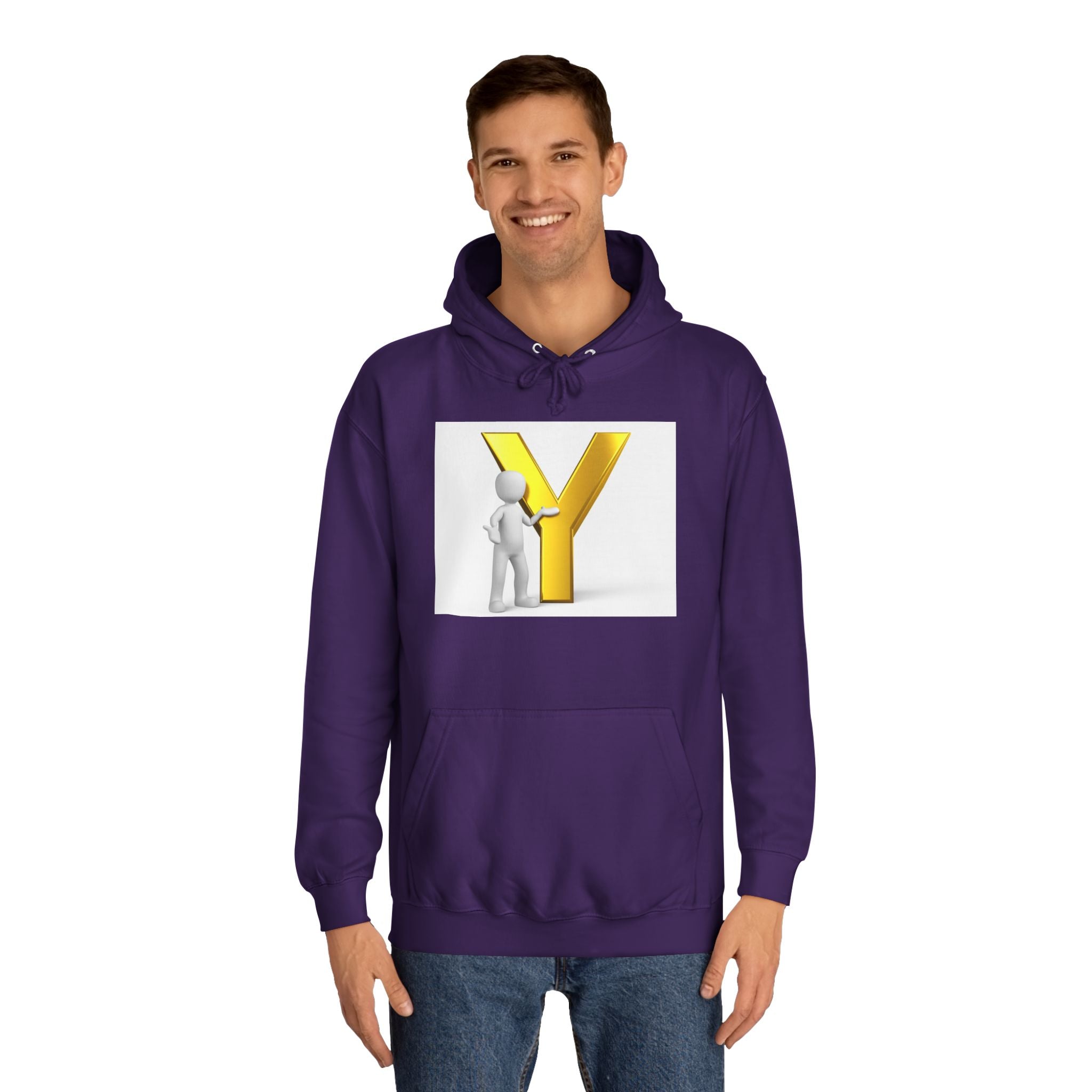 3D Gold Letter Y with Figure Hoodie | Initial Monogram Sweatshirt