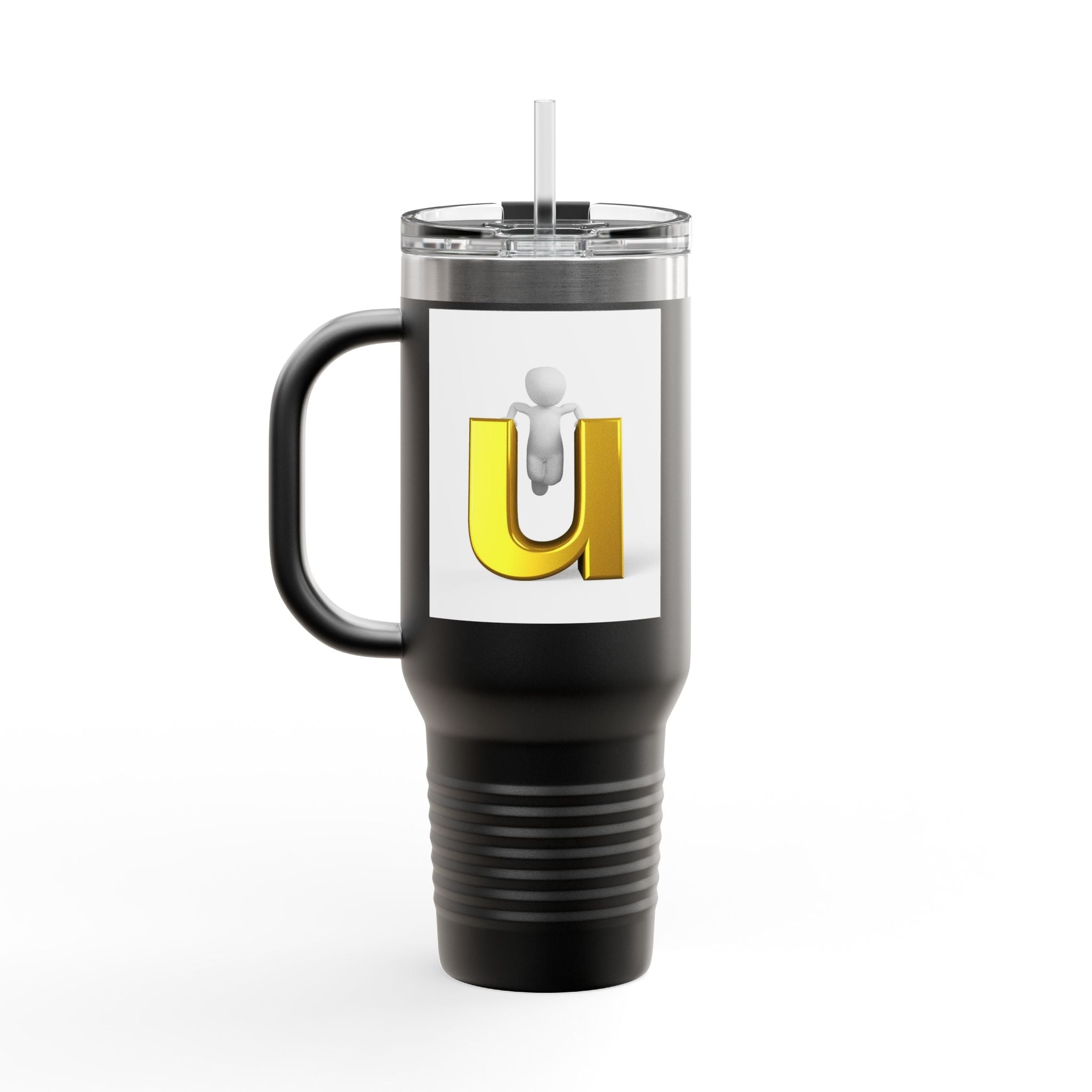 3D Gold Letter U with Figure Insulated Travel Mug | 40oz Tumbler