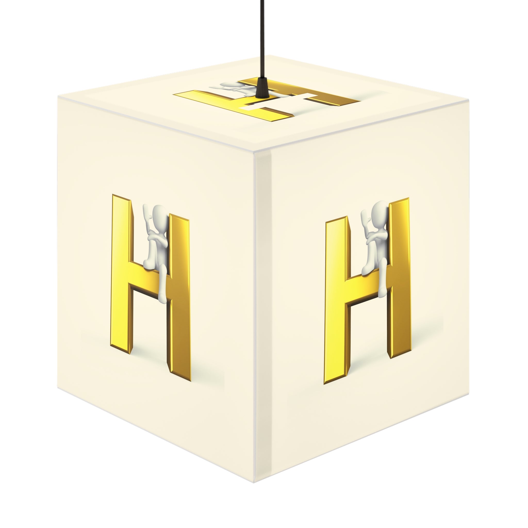 Lampe cube initiale lettre H dorée | Lampe cube lumineuse initiale