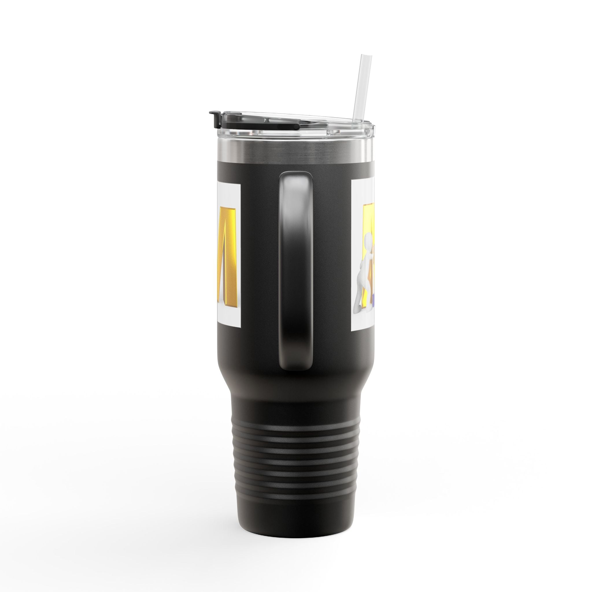 3D Gold Letter M with Figure Travel Mug | 40oz Insulated Tumbler