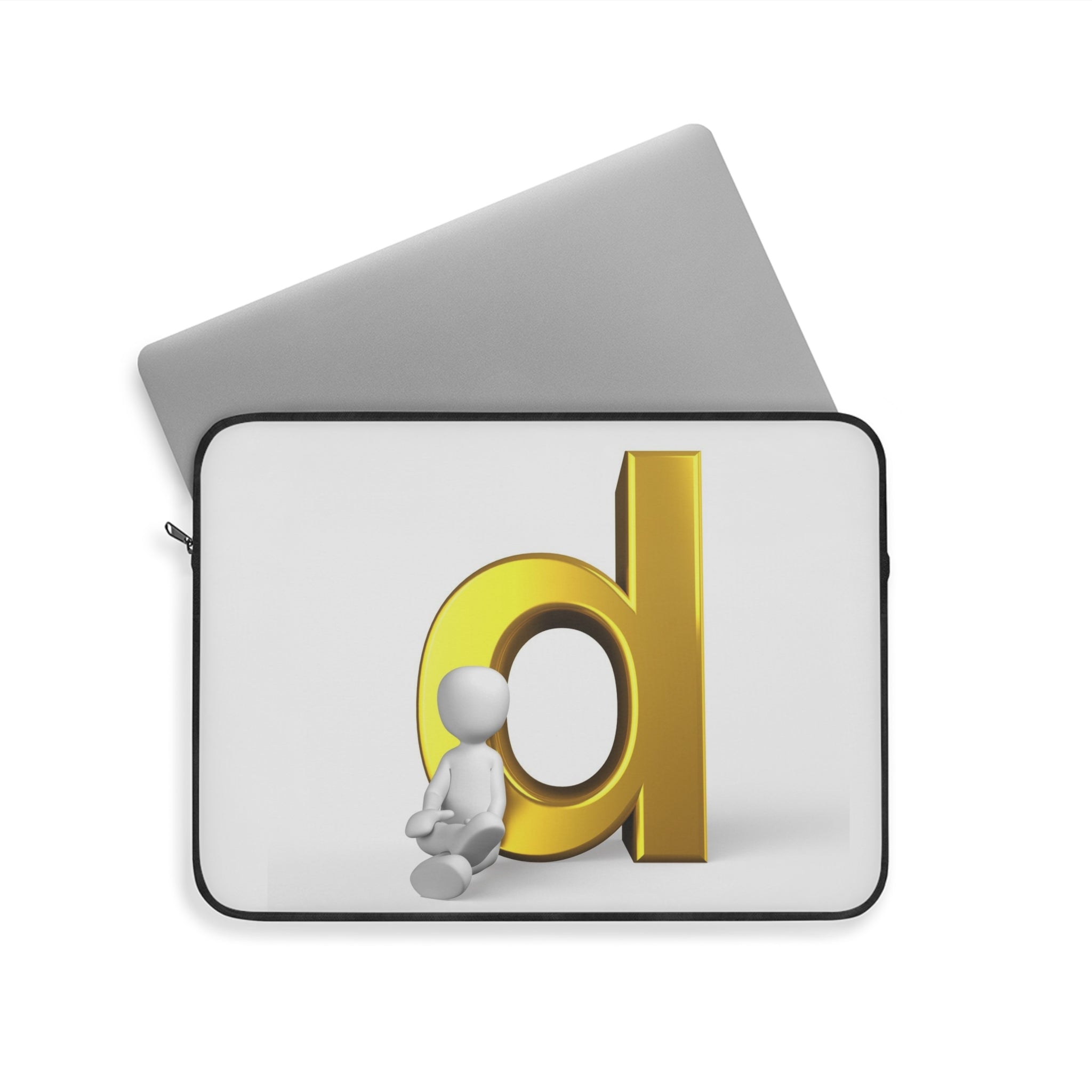 3D Gold Letter D with Sitting Figure Laptop Sleeve | Monogram Initial Accessory