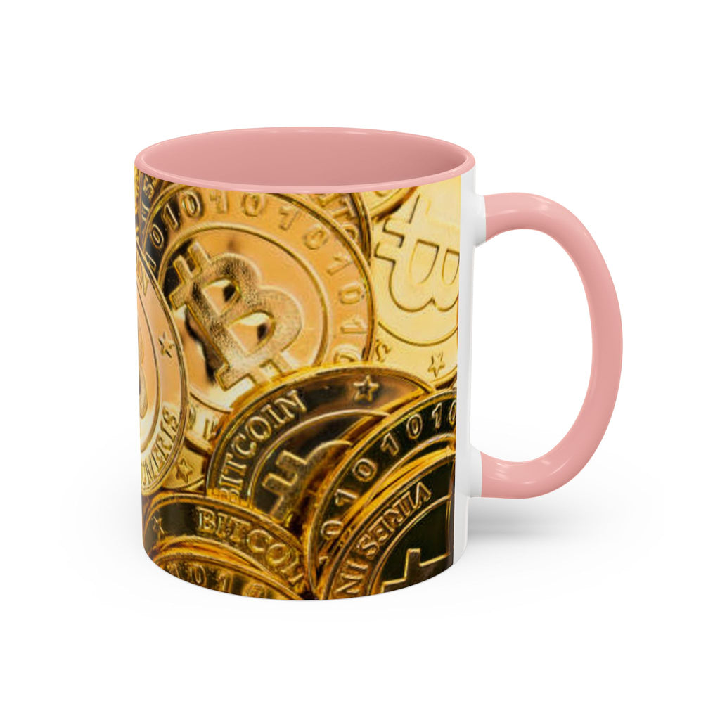 Bitcoin Coin Pattern Accent Coffee Mug | Cryptocurrency Coffee Mug