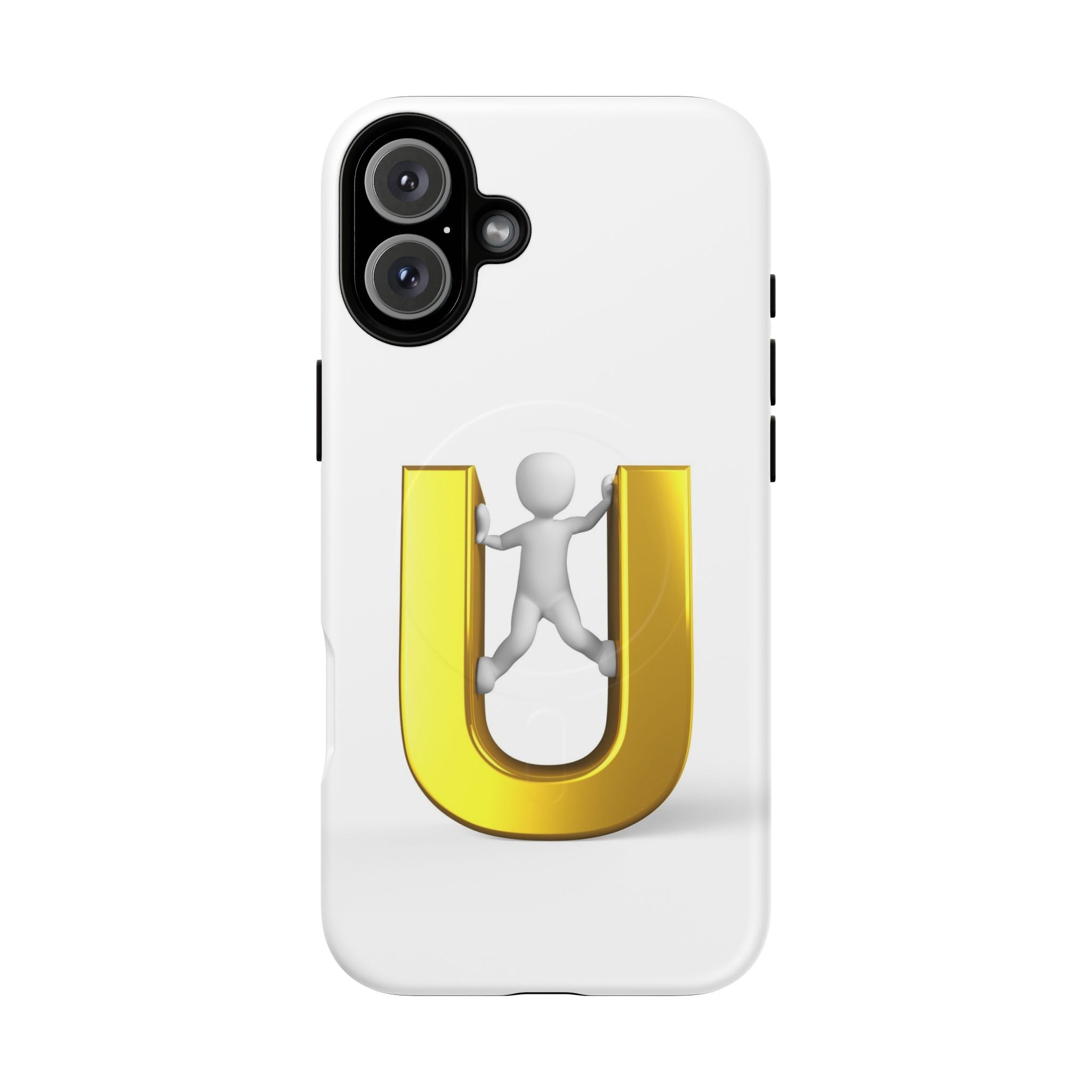 Coque de téléphone en 3D Dorée Lettre U avec Bonhomme Allumette | Coque Magnétique Robuste